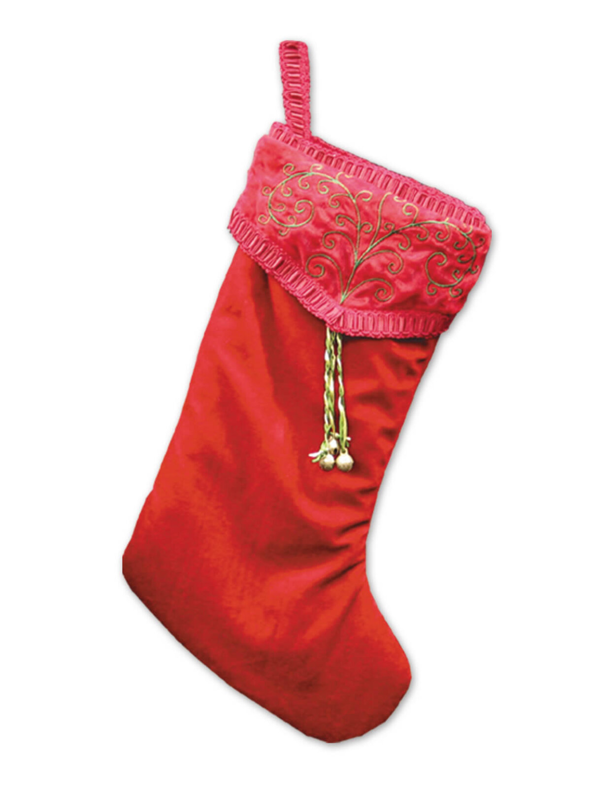 Red Deluxe Velvet With Bells Christmas Stocking - 48cm