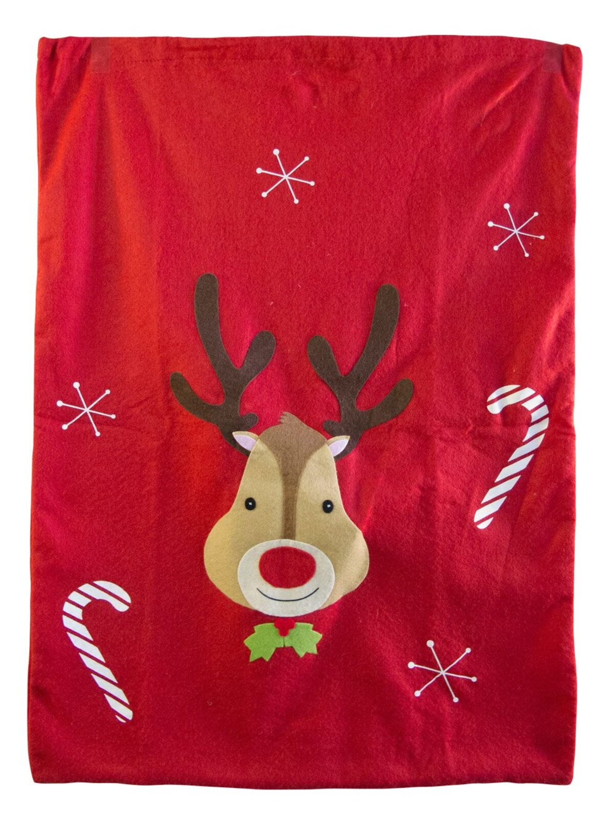 Red Felt Santa Sack With Reindeer & Candy Canes - 75cm