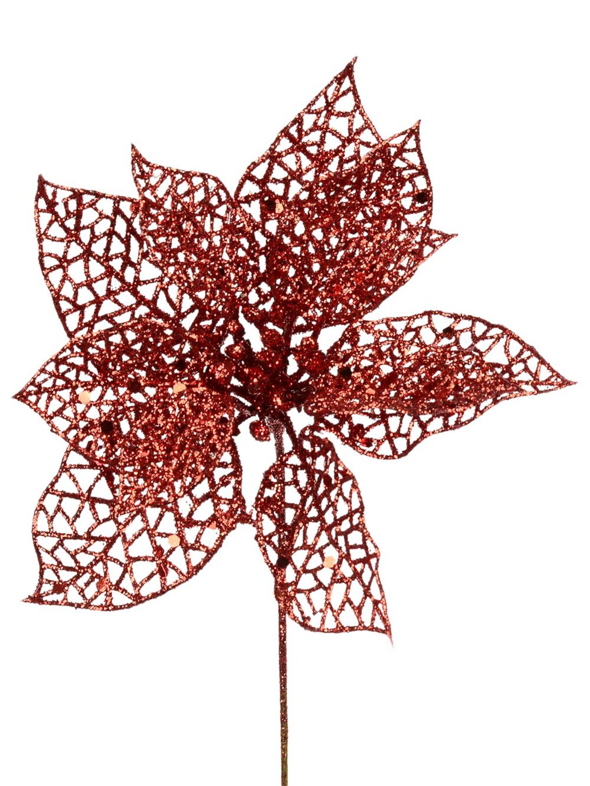 Red Filigree Decorative Poinsettia Floral Pick - 17cm