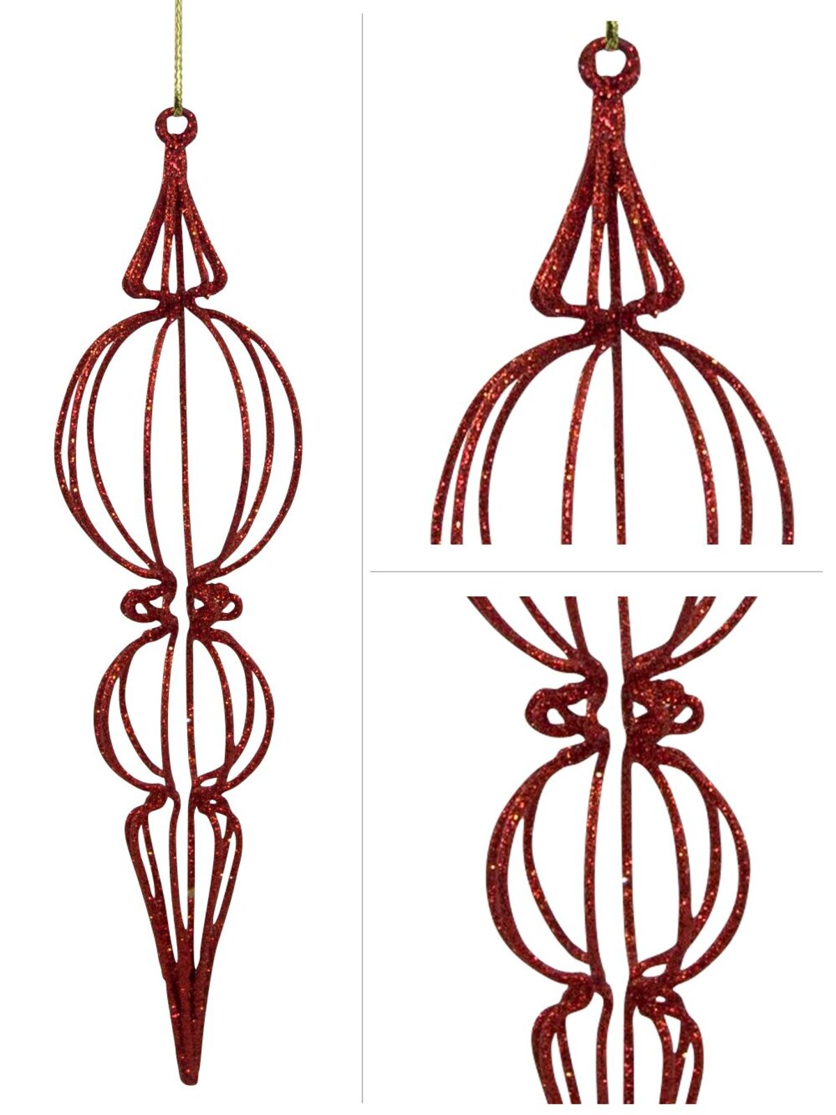 Red Glittered Decorative Round Wire Finial - 16cm