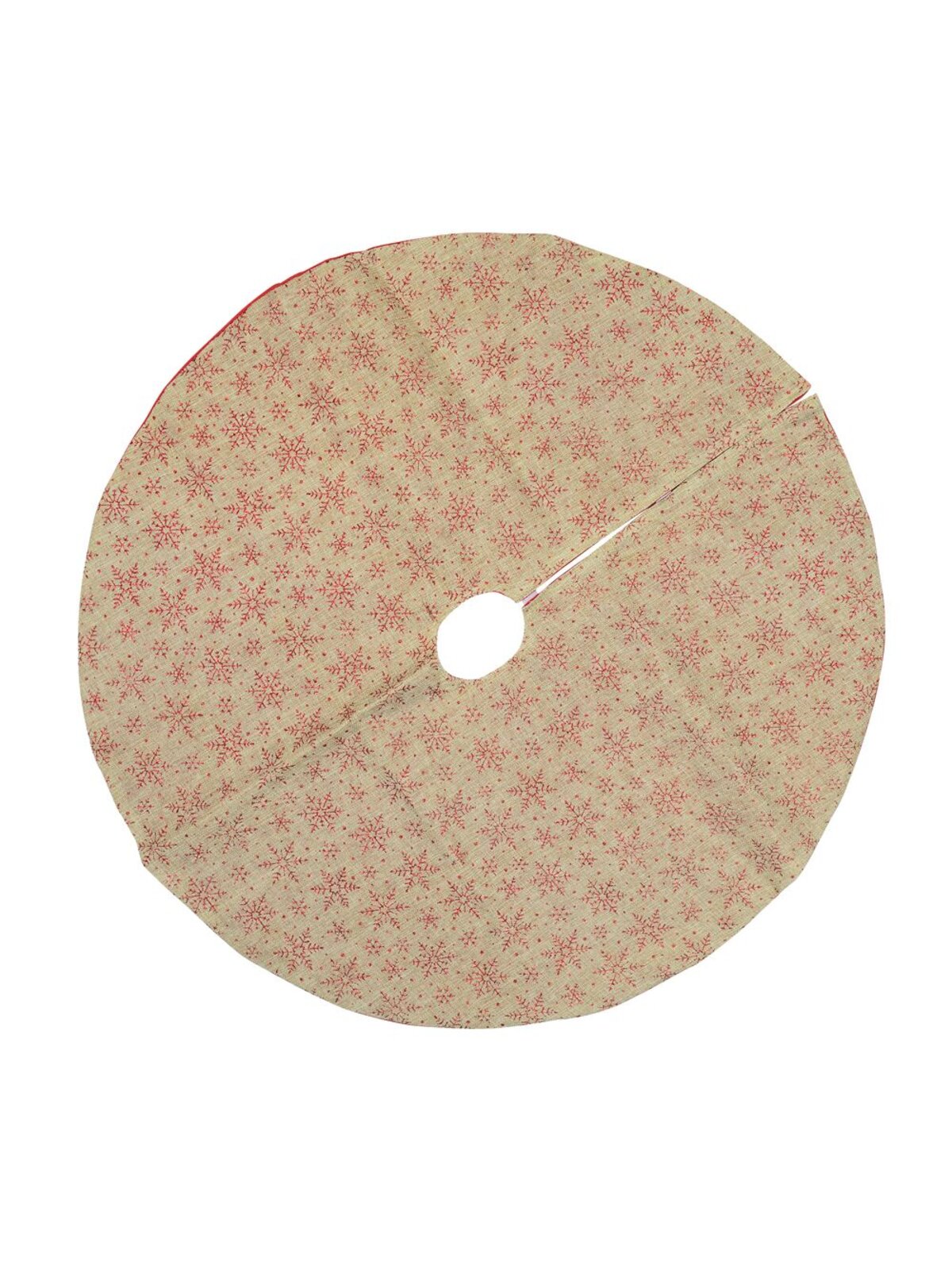 Red Glittered Snowflake Pattern Natural Hessian Christmas Tree Skirt - 88cm