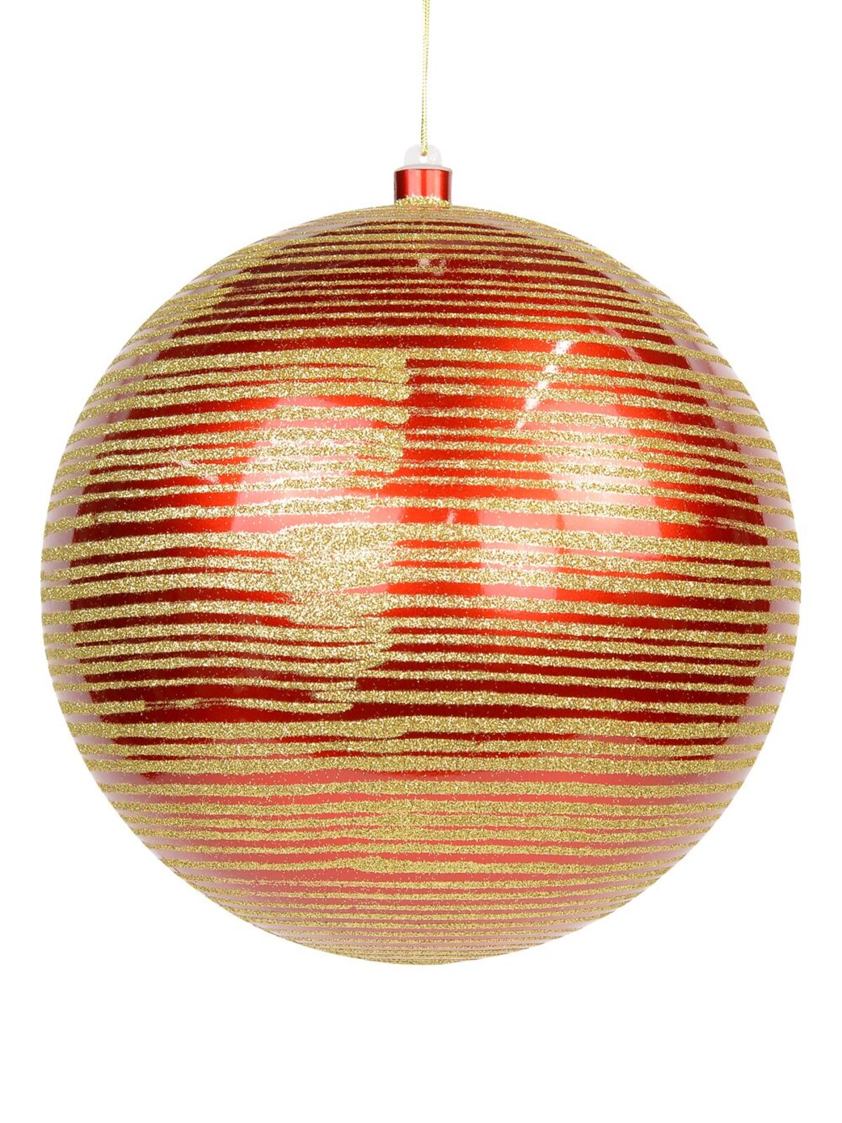 Red Gloss With Thin Gold Glitter Stripe Large Bauble Display Decoration - 25cm