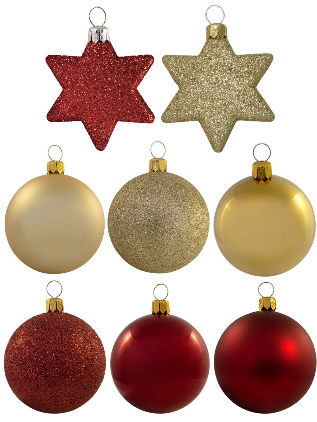 Red & Gold Bauble & Star Decorations - 34 x 60mm Bauble & 16 x 65mm Star