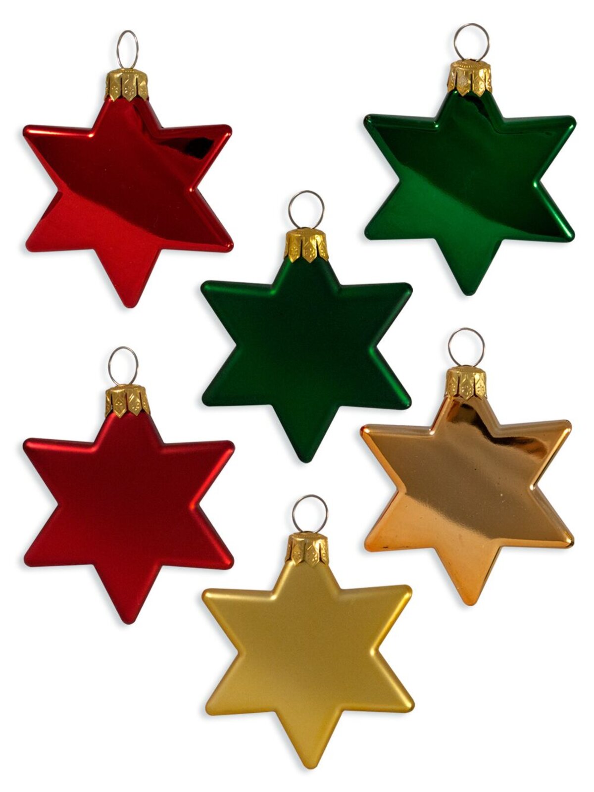 Red, Gold & Green Star Decorations - 8 x 65mm 