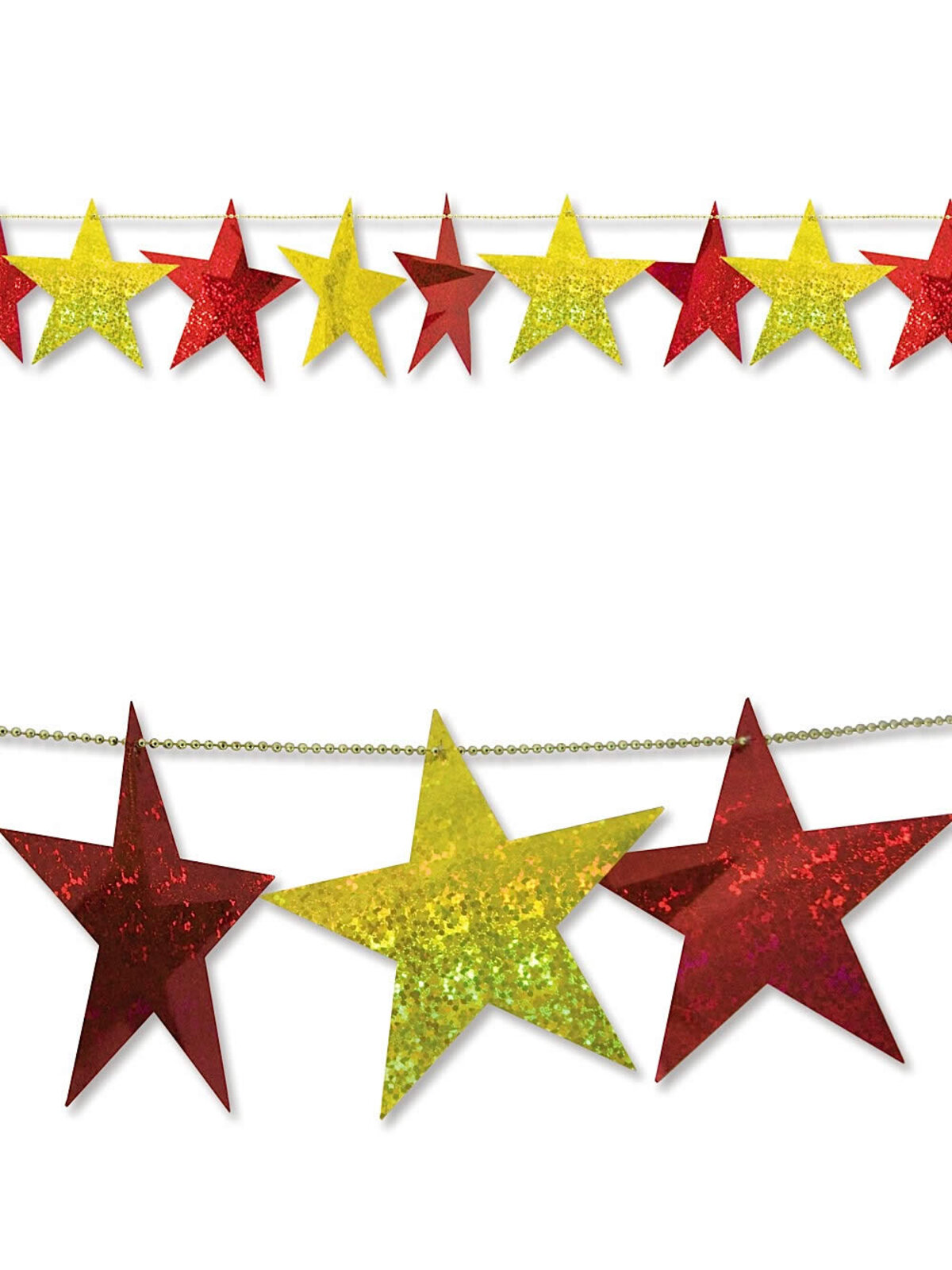 Red & Gold Laser Metallic Stars Garland - 2.7m