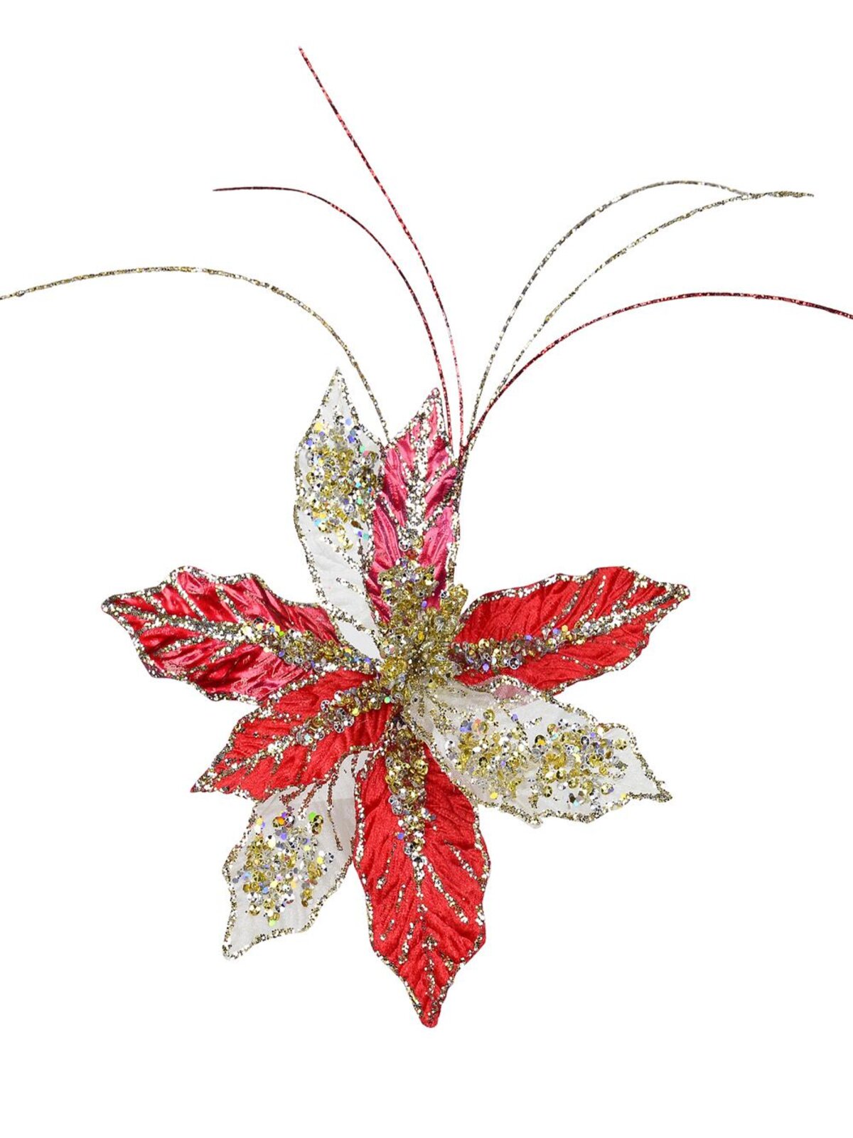 Red, Gold & Platinum Cactus Flower Decorative Christmas Floral Pick - 25cm