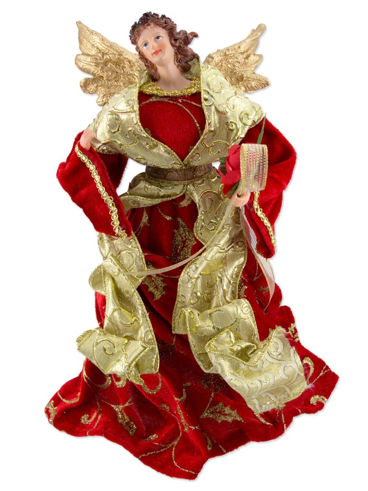 Red & Gold With Gold Wings Decorative Angel - 29cm