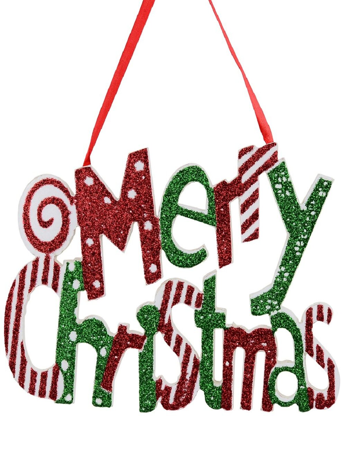 Red & Green Glitter Merry Christmas Whimsical Essential Ornament | 24cm