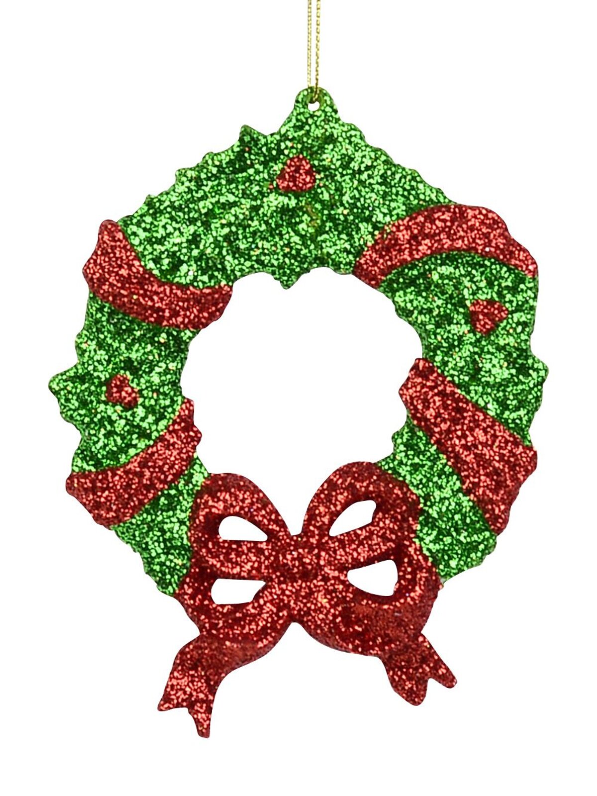Red & Green Glitter Wreath Hanging Ornament - 13cm