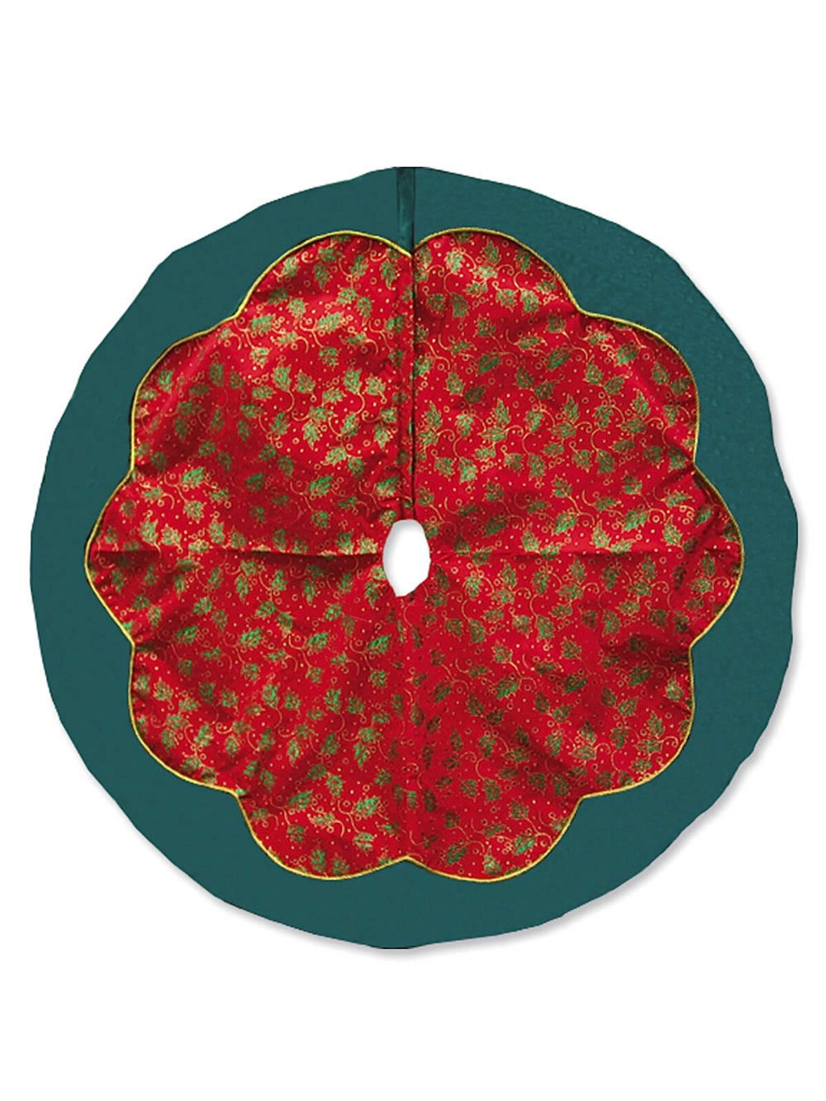 Red & Green With Glitter Holly Pattern Tree Skirt - 1.2m
