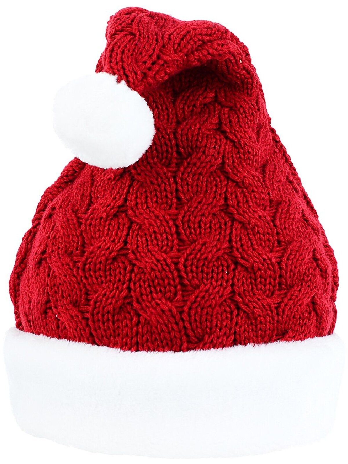 Red Horseshoe Cable Knit Pattern Santa Hat With White Fur | One Size Fits Most