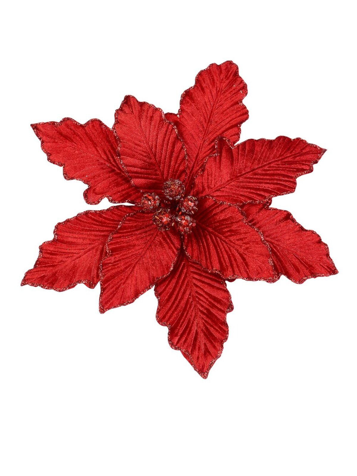 Red Poinsettia Clip On Pick - 25cm