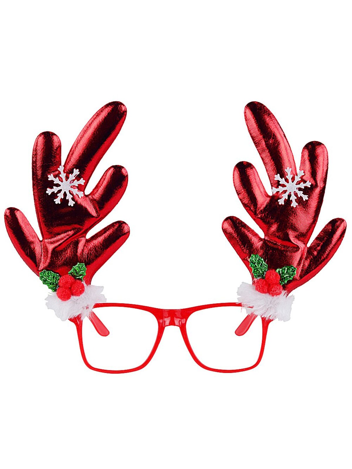 Red Reindeer Antler Glasses Faux Fur Snowflake Details | One Size Fits Most