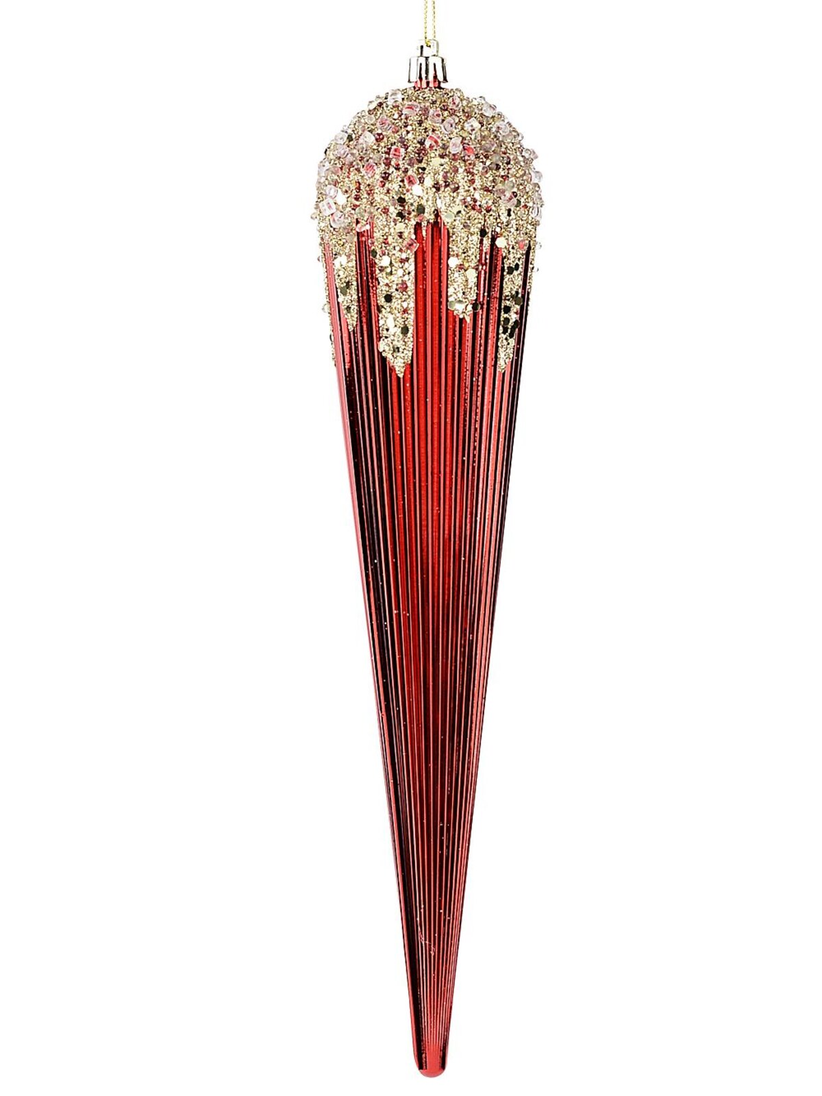 Red Textured & Gold Sequin Icicle Whimsical Essential Ornament | 28cm