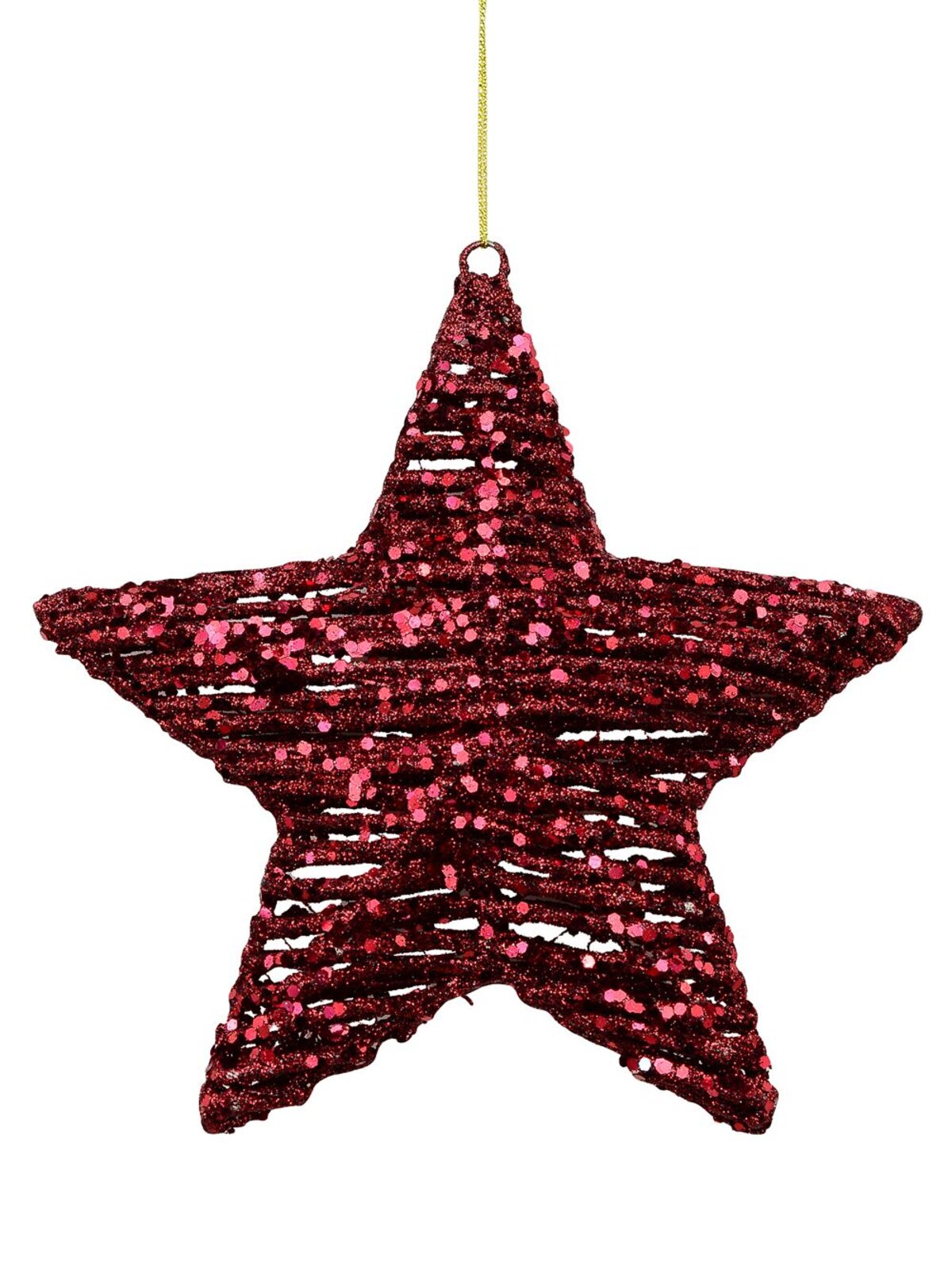 Red Twine Wrapped Look 3D Star Christmas Tree Hanging Decoration - 18cm