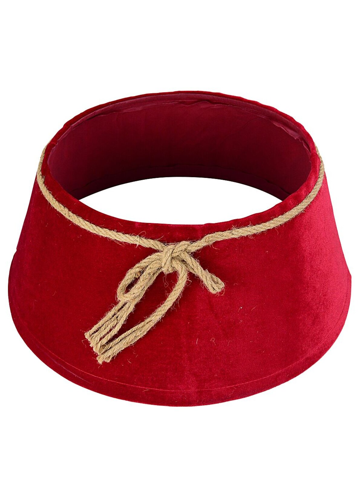 Red Velvet Christmas Tree Collar With Rope Bow Decoration - 58cm