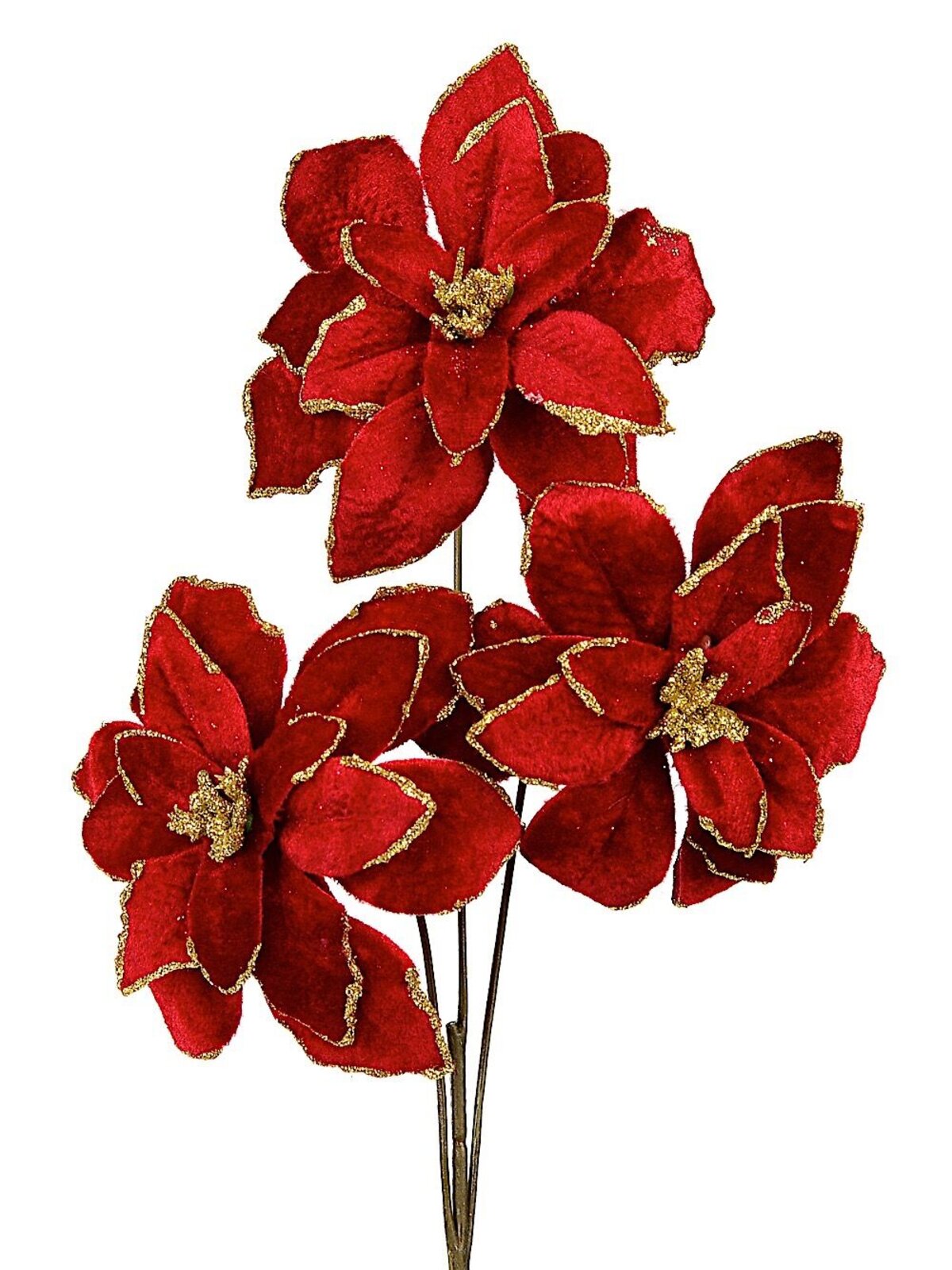 Red Velvet Poinsettia Sprays On Single Stem - 35cm