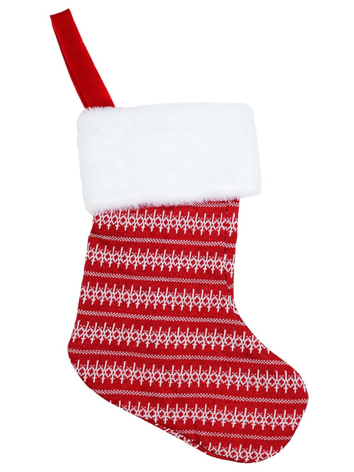Red & White Fair Isle Knit Christmas Stocking With Faux Fur Cuff | 40cm