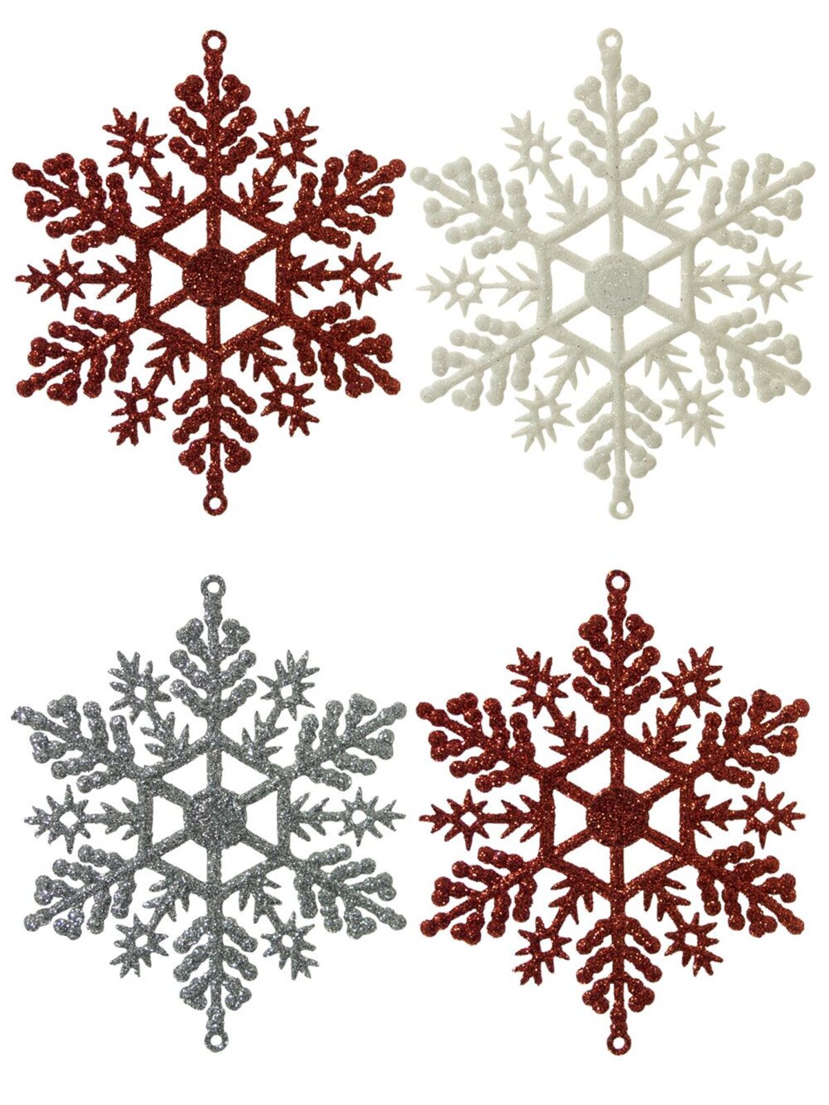 Red, White & Silver Snowflake Hanging Decorations - 12 x 10cm