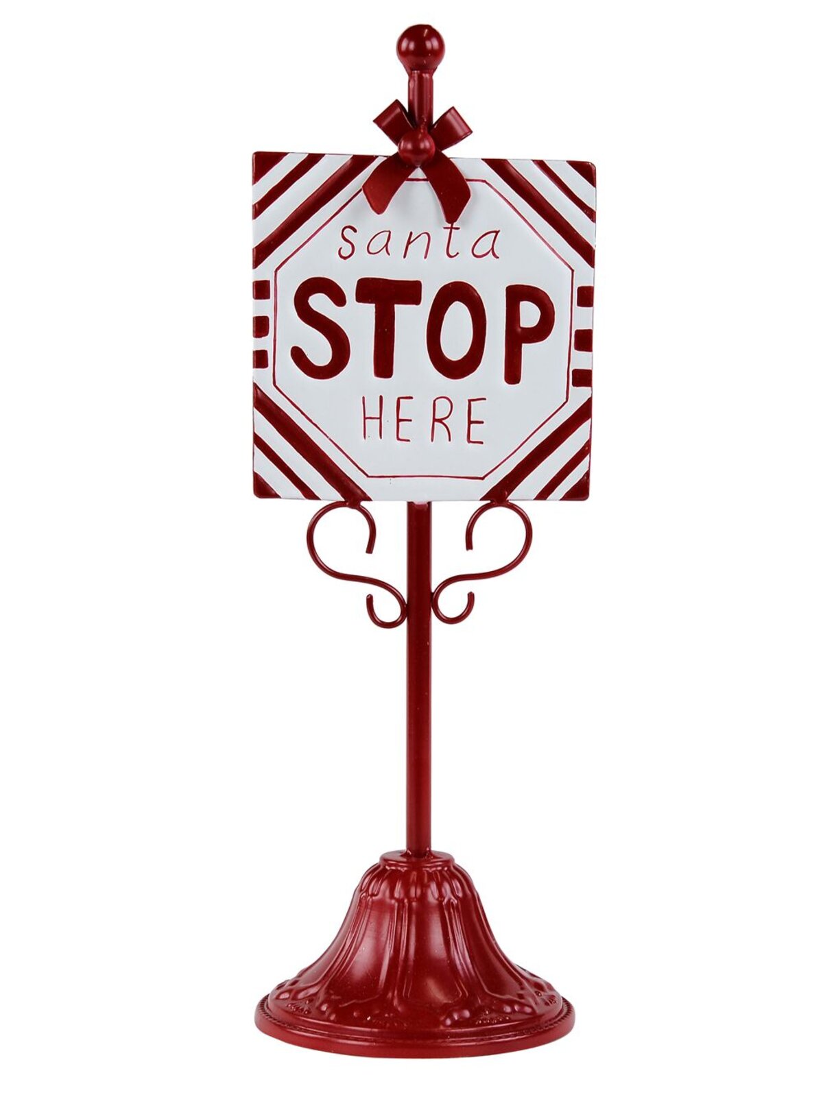 Red & White Tin Santa Stop Here Tabletop Christmas Sign - 41cm