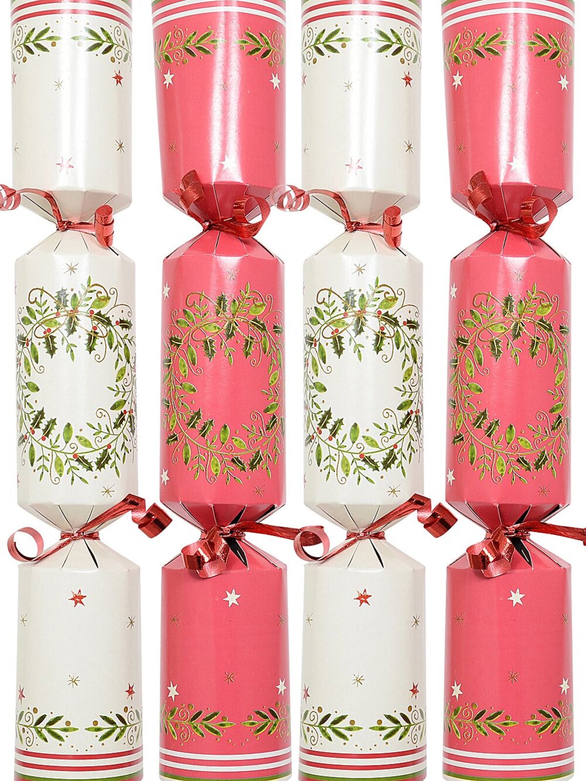 Red & White With Green Wreaths Christmas Cracker Bon Bons - 100 x 28cm