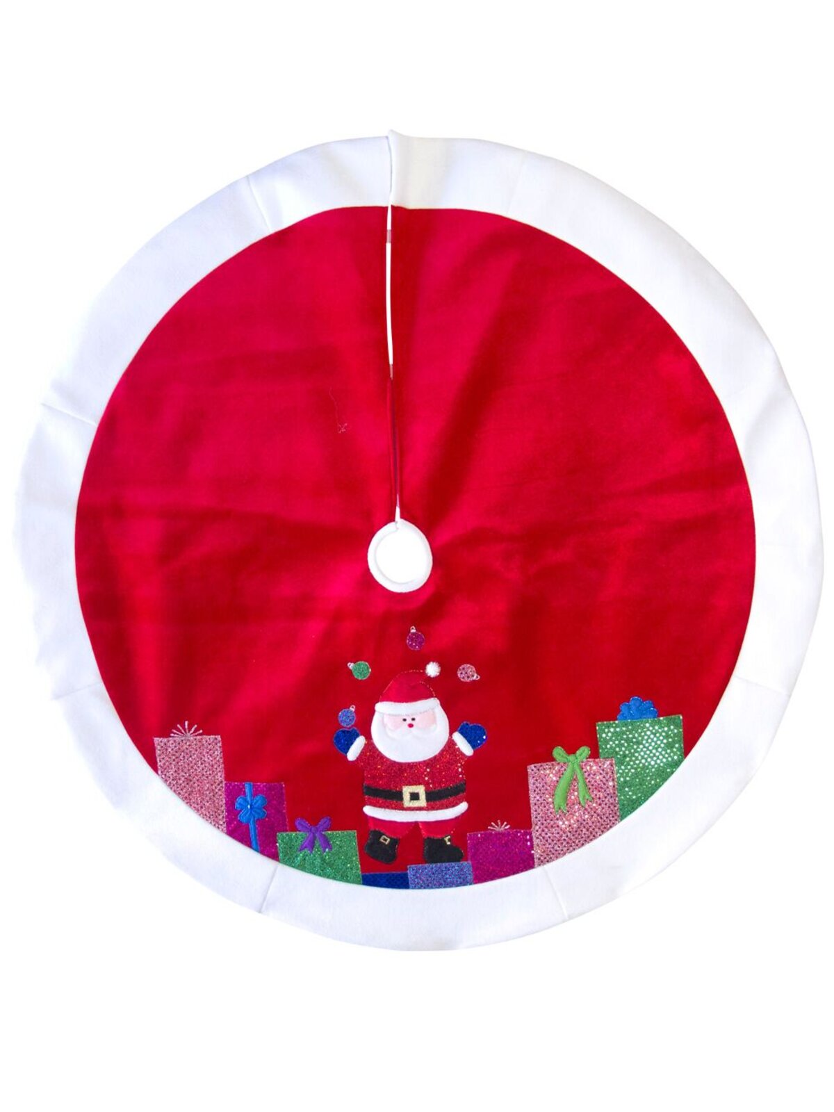 Red With White Trim juggling Santa Tree Skirt - 1.2m
