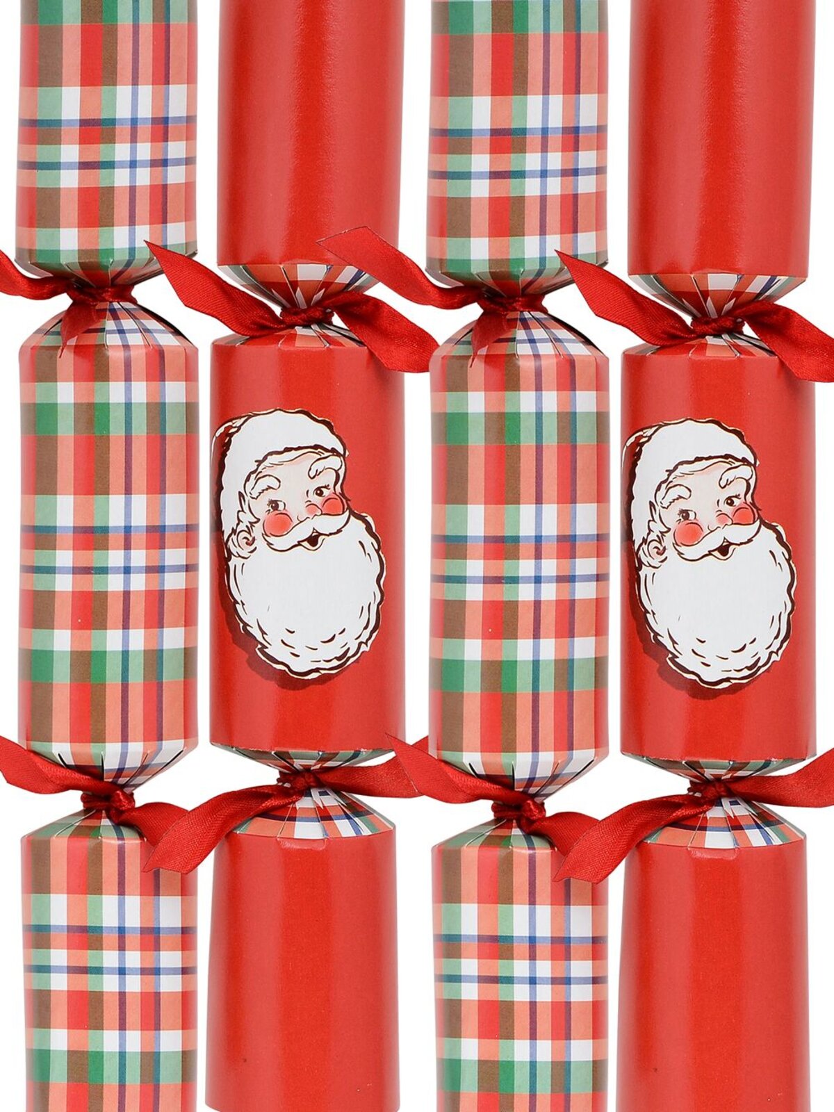 Rosy Cheek Jolly Santa & Tartan Pattern Christmas Cracker Bon Bons - 8 x 30cm