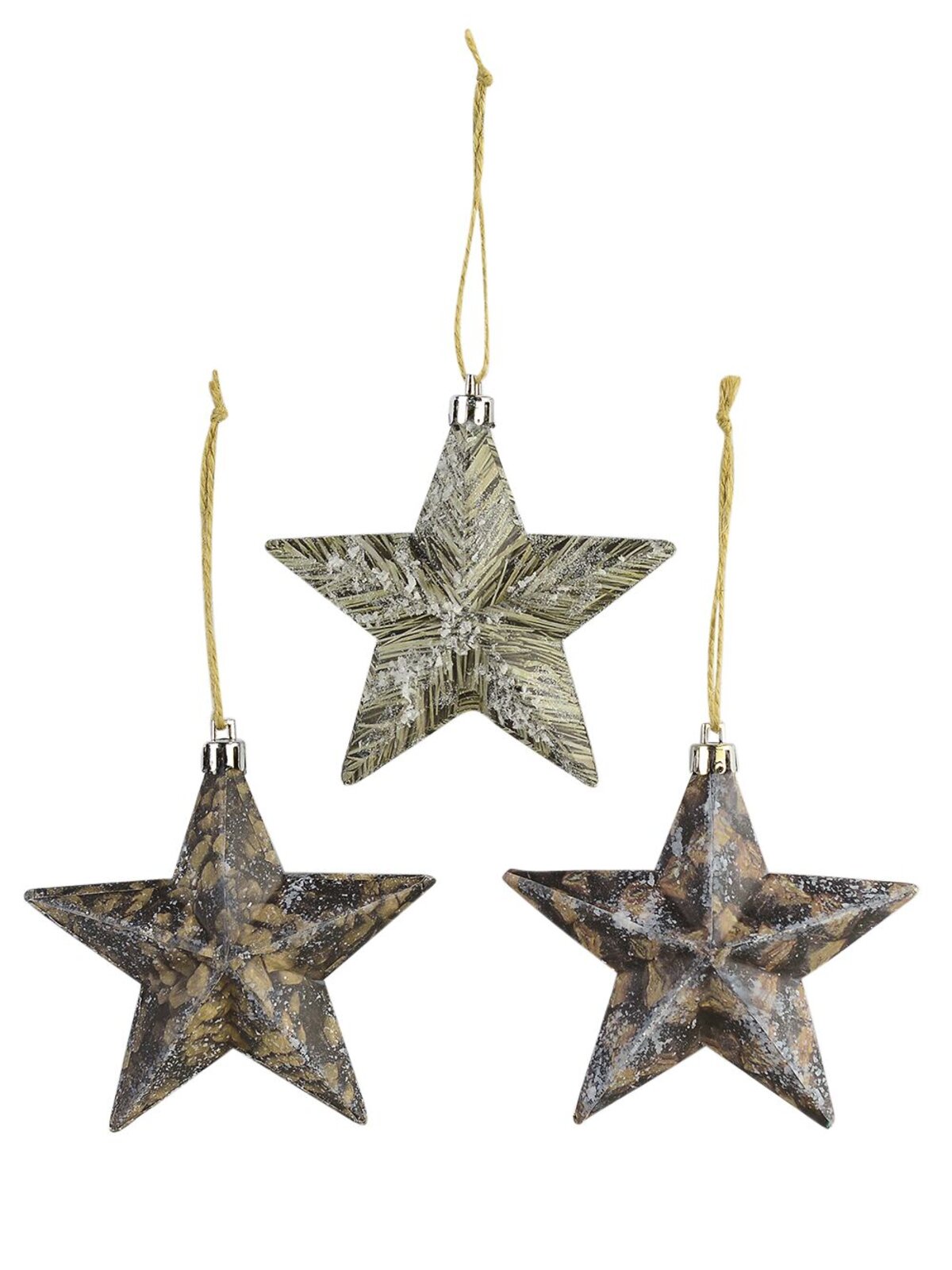Rustic Paper Printed Glittered 3D Stars - 3 x 10cm