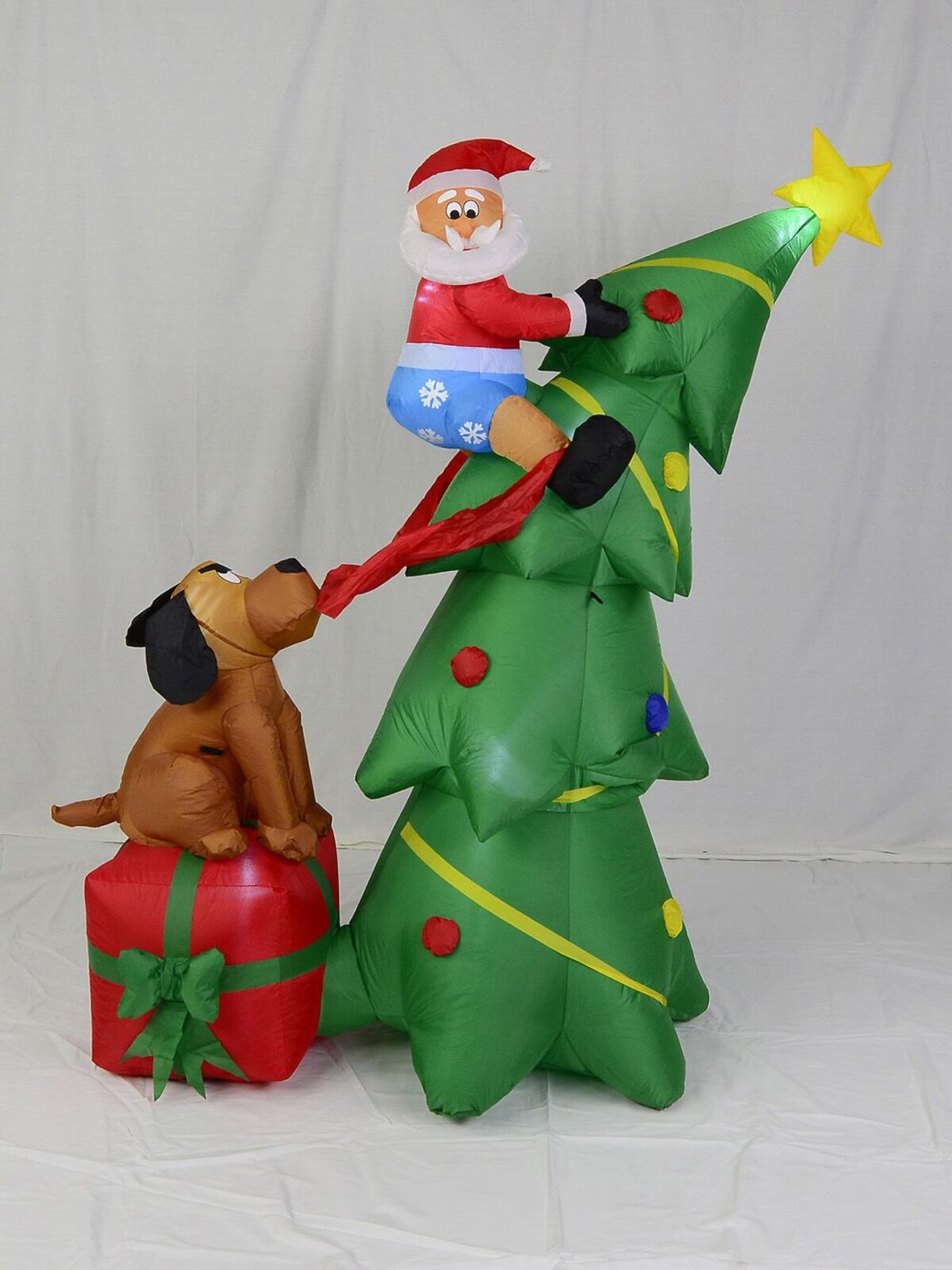 Santa Caught Up A Tree With Dog On Gift Illuminated Inflatable - 1.8m