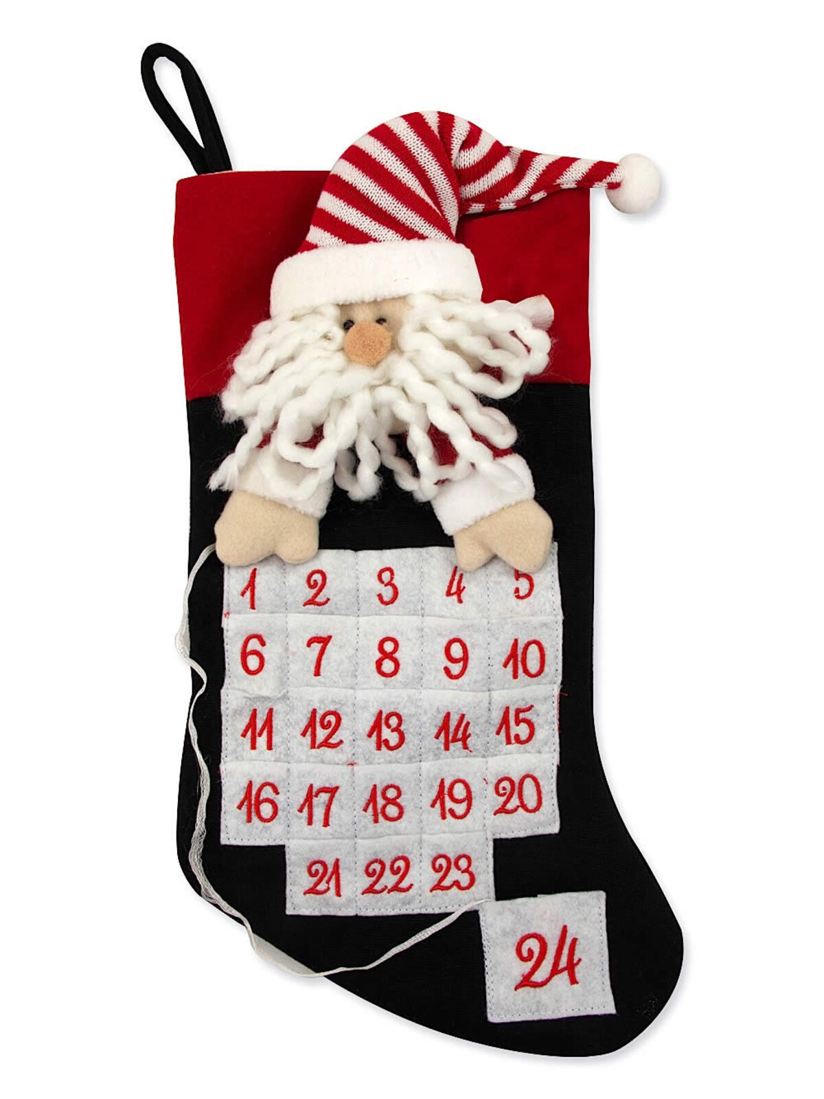 Santa Face & Advent Calendar Christmas Stocking - 46cm