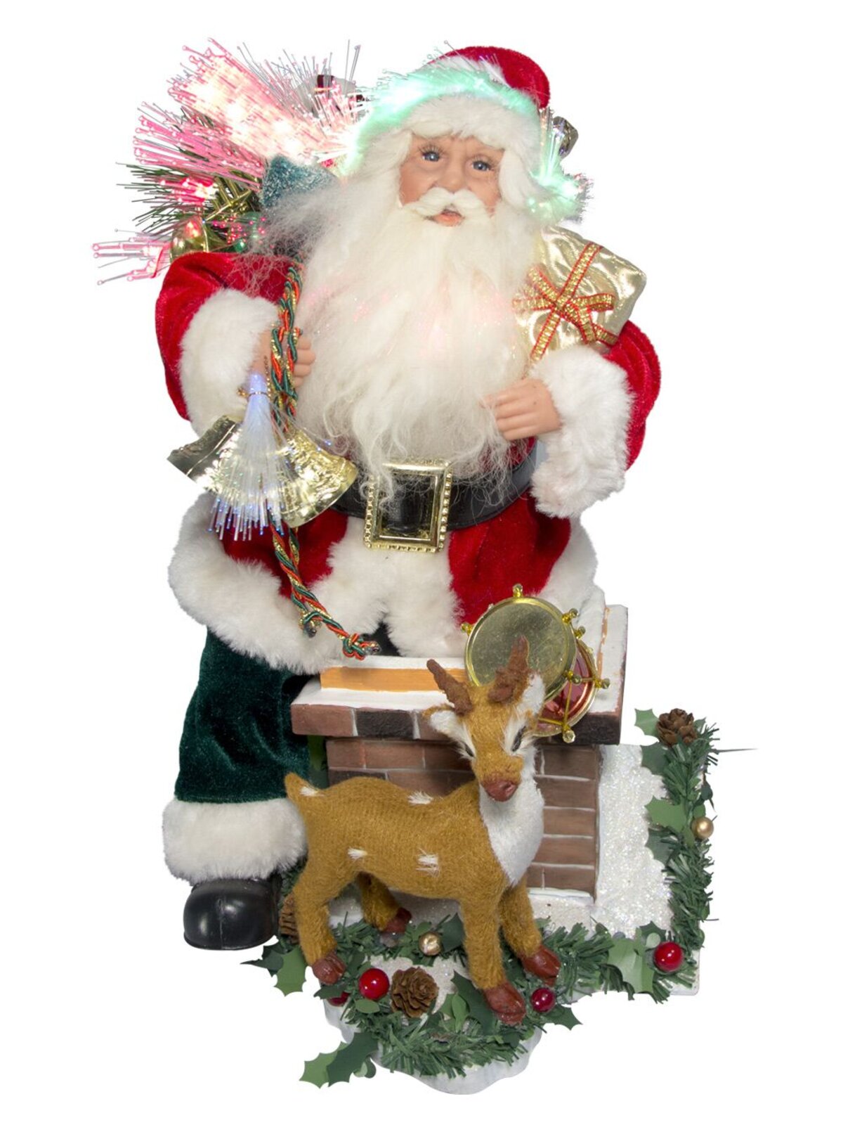 Santa On Chimney With Deer Fibre Optic Musical Animation - 34cm
