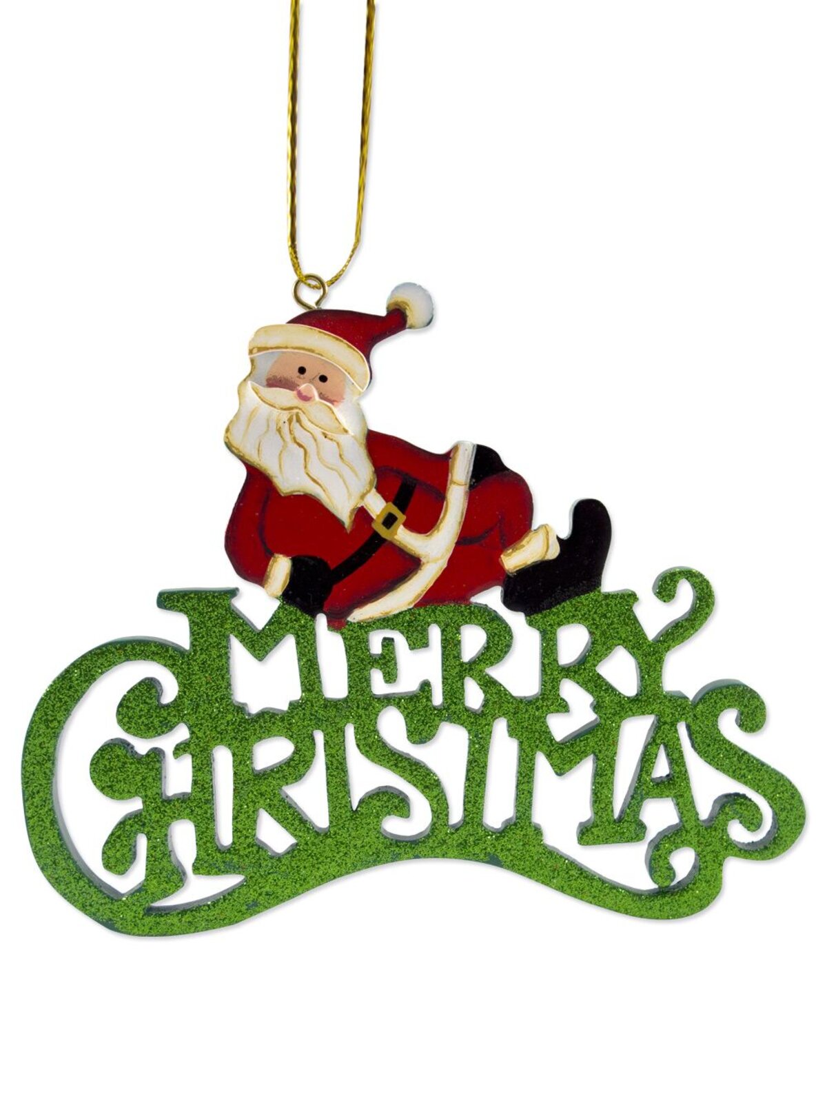 Santa On Merry Christmas Message Hanging Ornament - 13cm