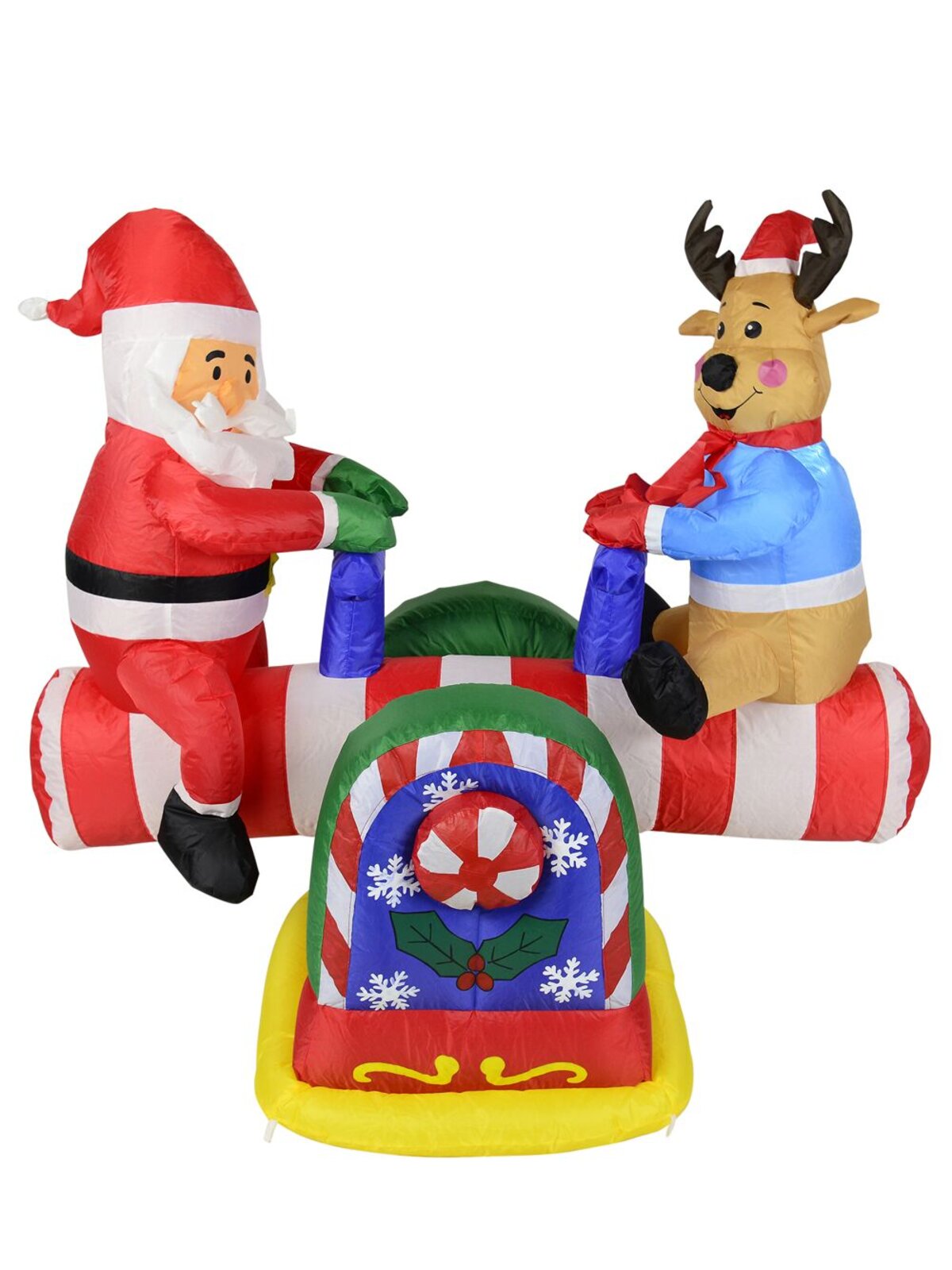 Santa & Reindeer On Animated & Illuminated Seesaw Inflatable - 1.3m