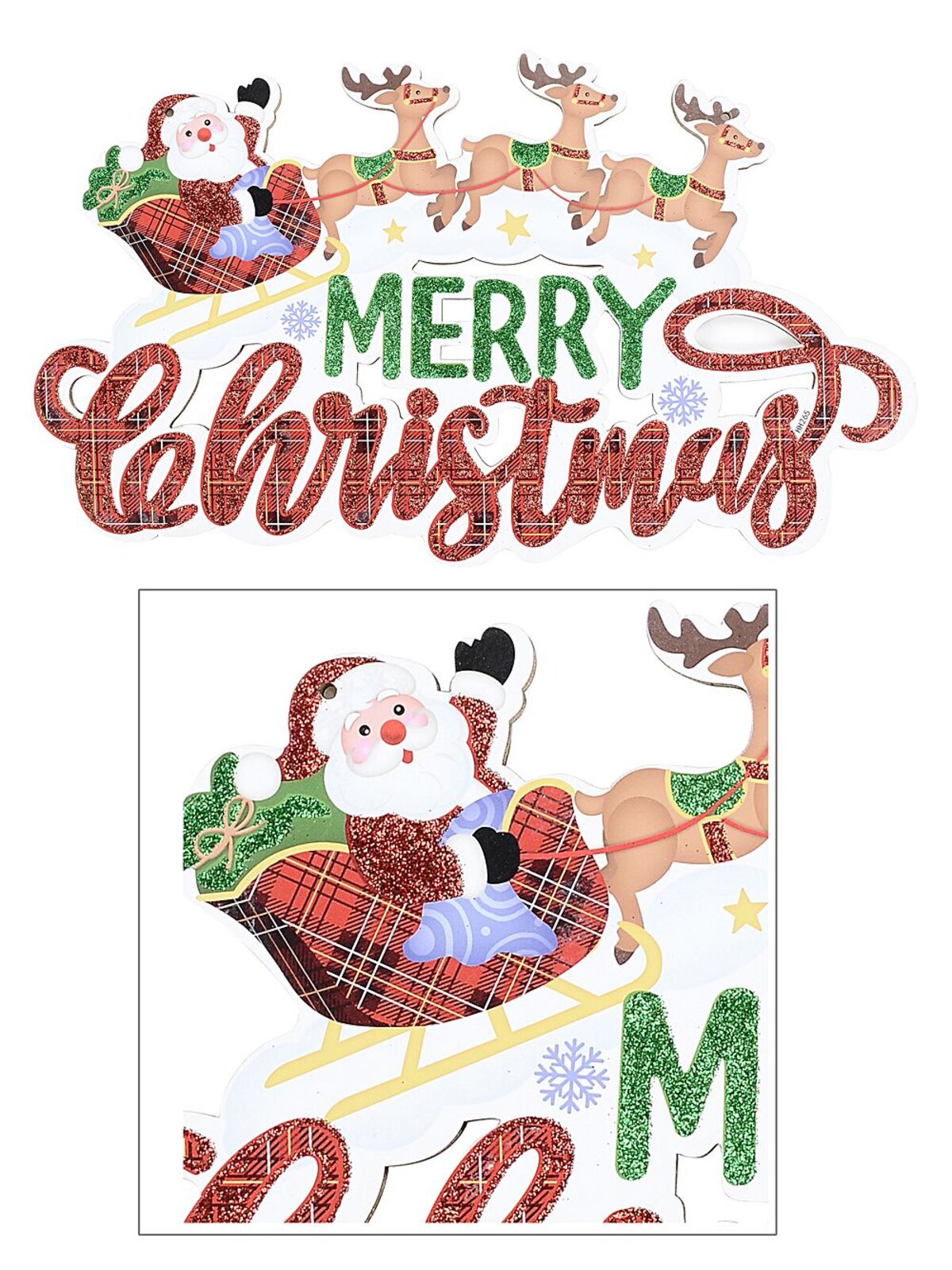 Santa Sleigh & Reindeer Merry Christmas Hanging Sign | 40cm