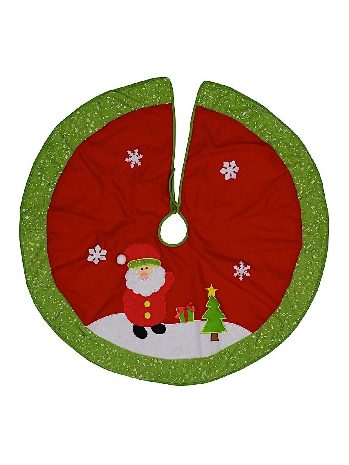 Santa, Tree & Gift With Snowflakes & Green Trim Christmas Tree Skirt - 88cm