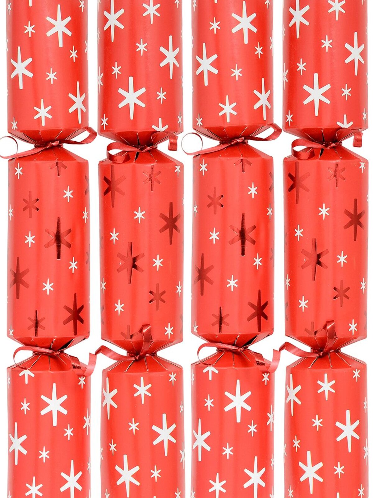Shiny Red & White Christmas Stars On Matte Red Bon Bons - 50 x 30cm