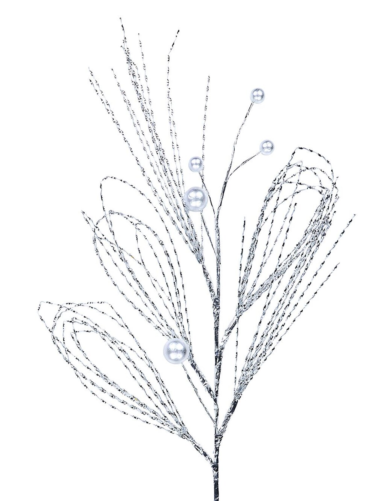 Shiny Silver With Matte Baubles Twig Spray Long Christmas Stem | 75cm