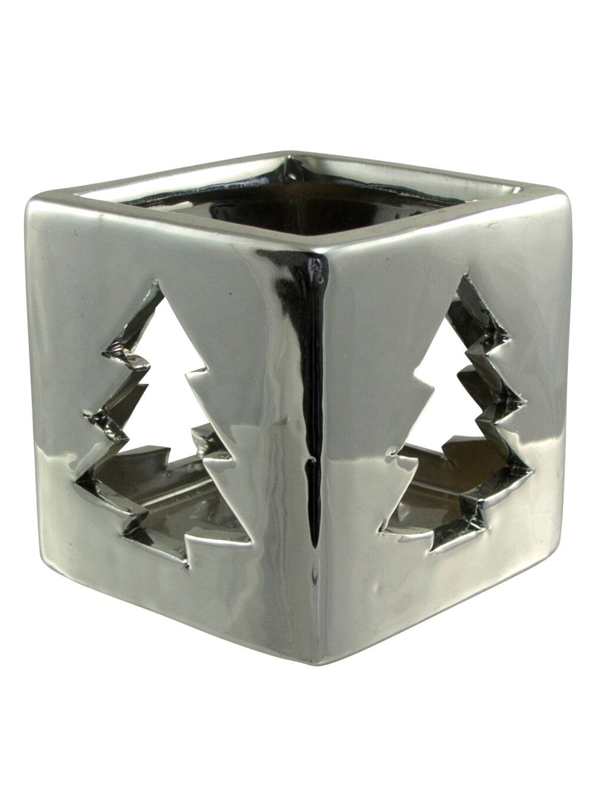 Shiny Winter Ceramic Christmas Tree Tea Light Holder - 80mm