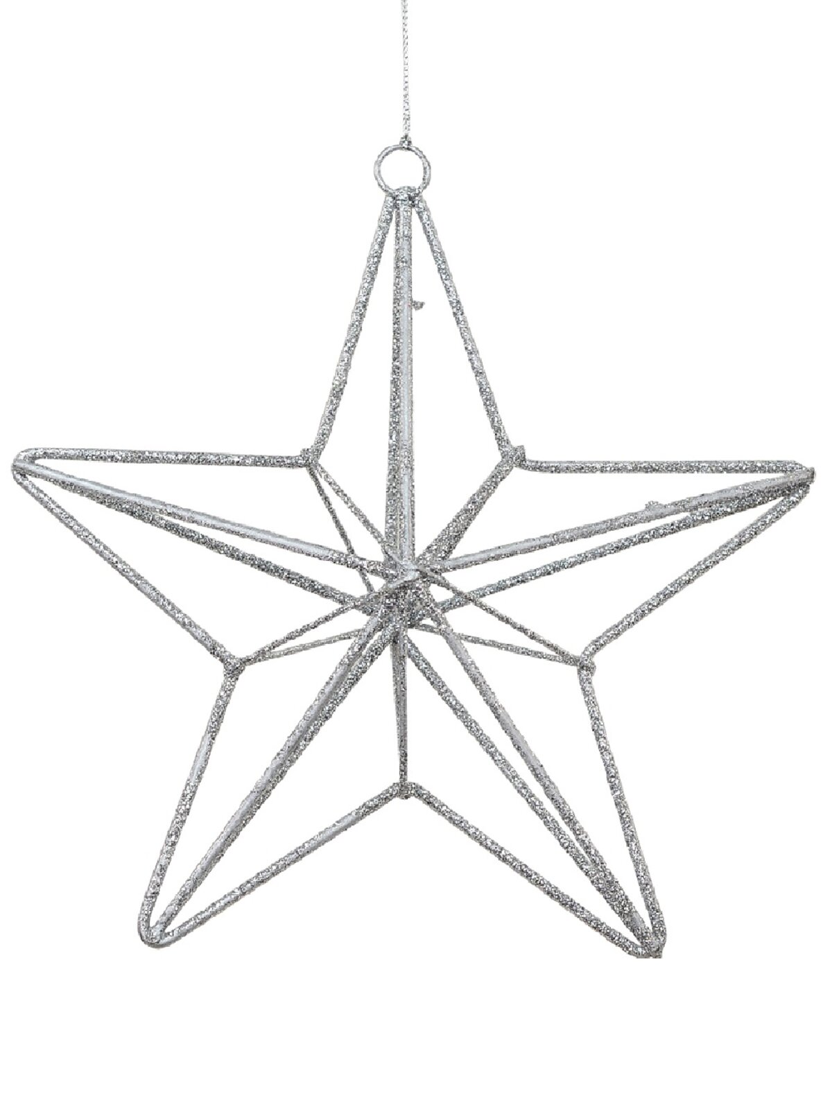 Silver Glittered 3D Wire Framed Star Christmas Tree Hanging Decoration - 16cm