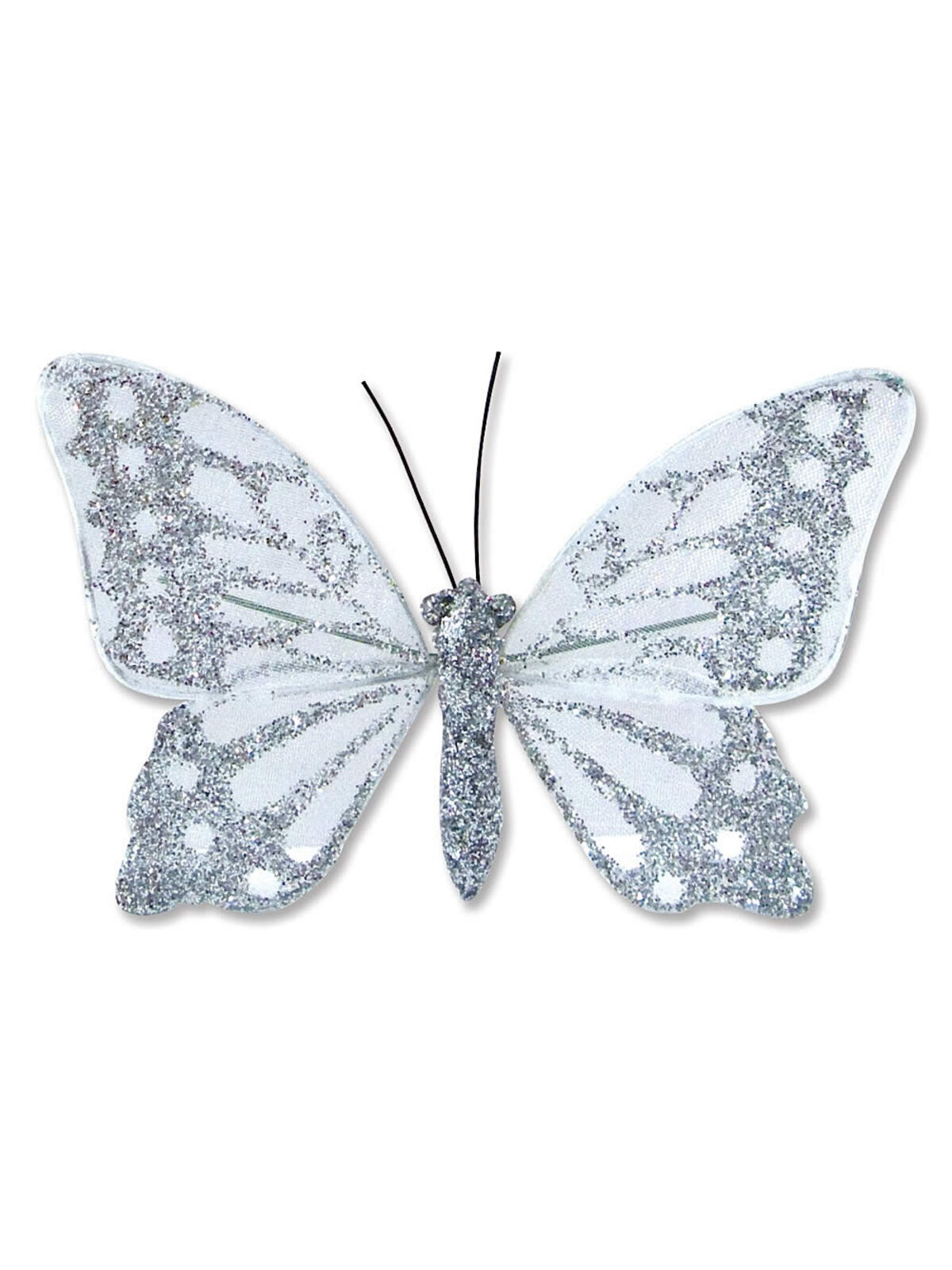Silver Glittered Butterflies - 6 x 12cm