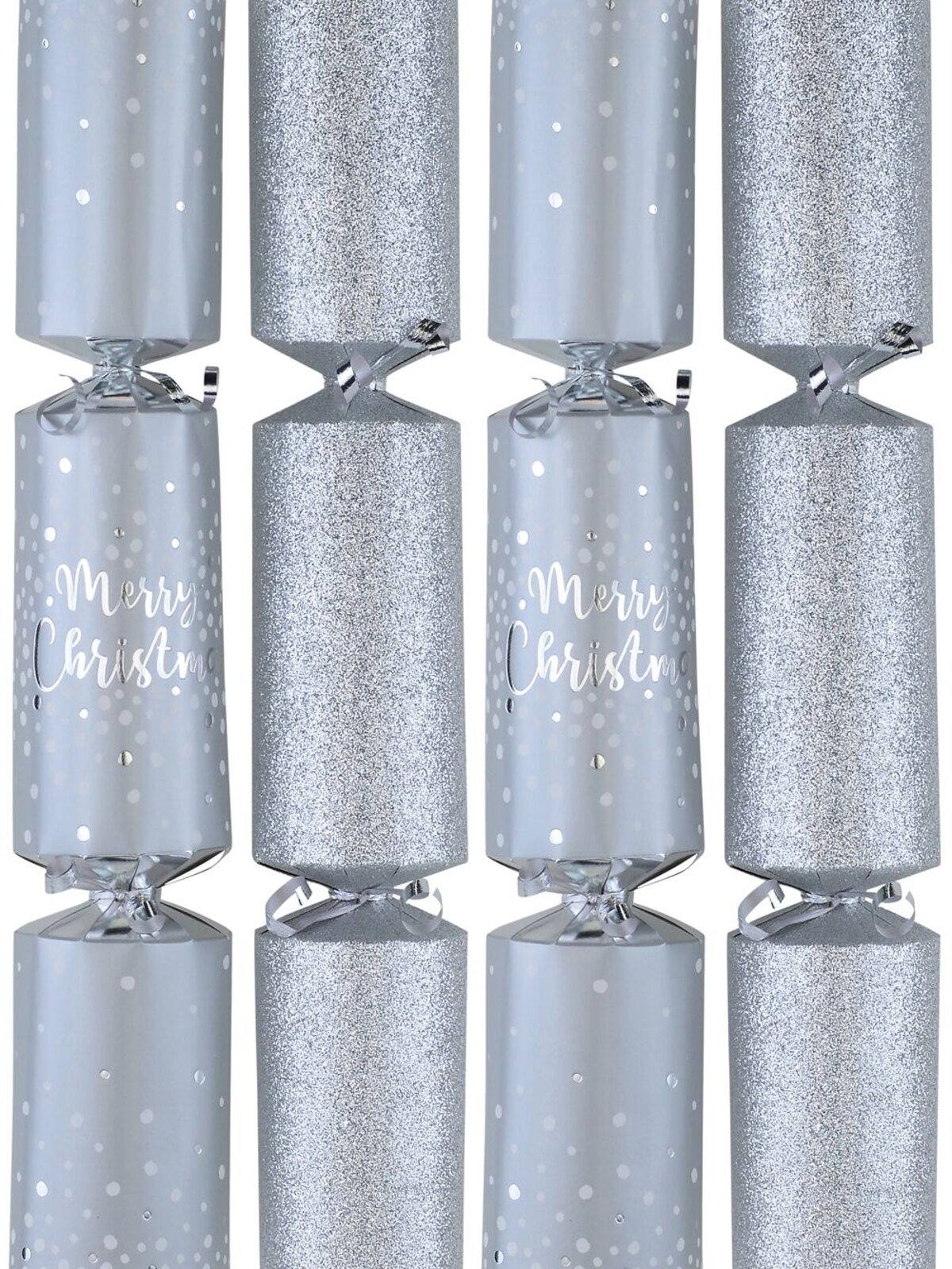 Silver Glittered & Matte With Dots Christmas Cracker Bon Bons - 10 x 36cm