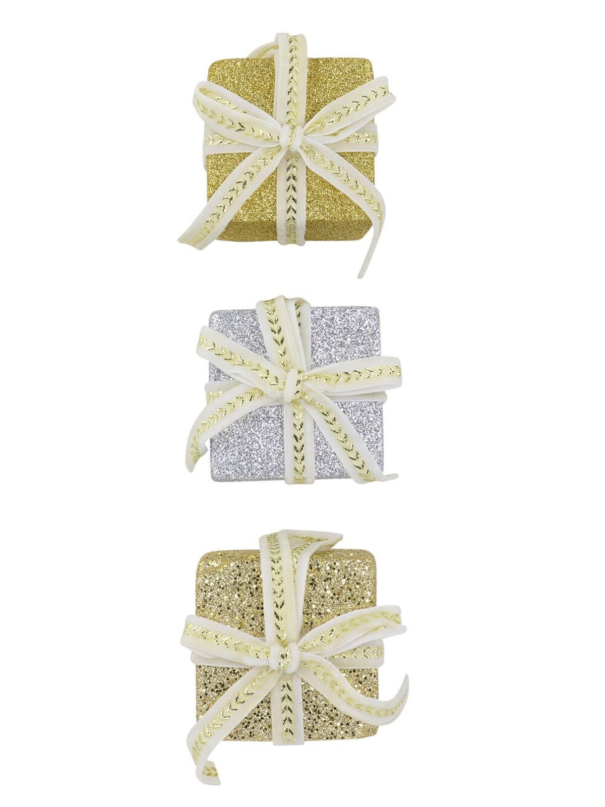 Silver & Gold Gifts Hanging Ornaments With Ivory & Gold Ribbon - 3 x 60mm