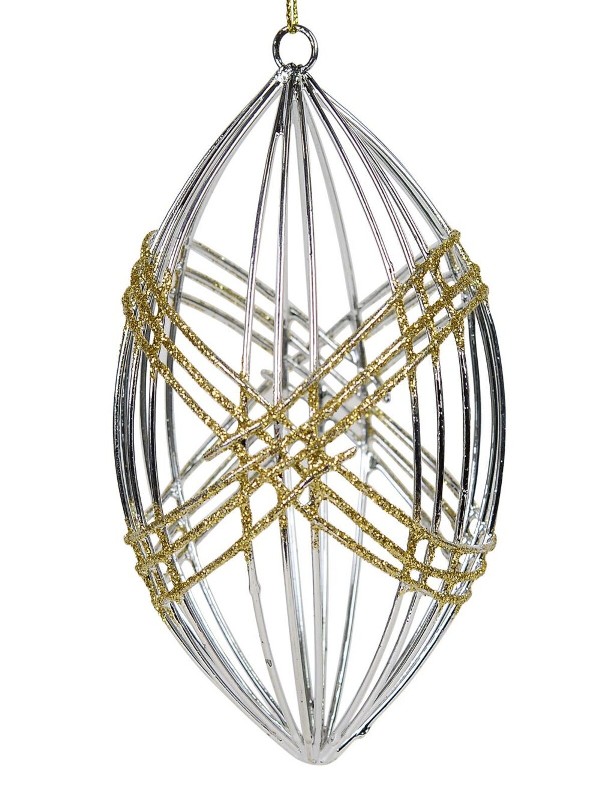 Silver Open Wire Olive Shaped Hanging Ornament - 12cm