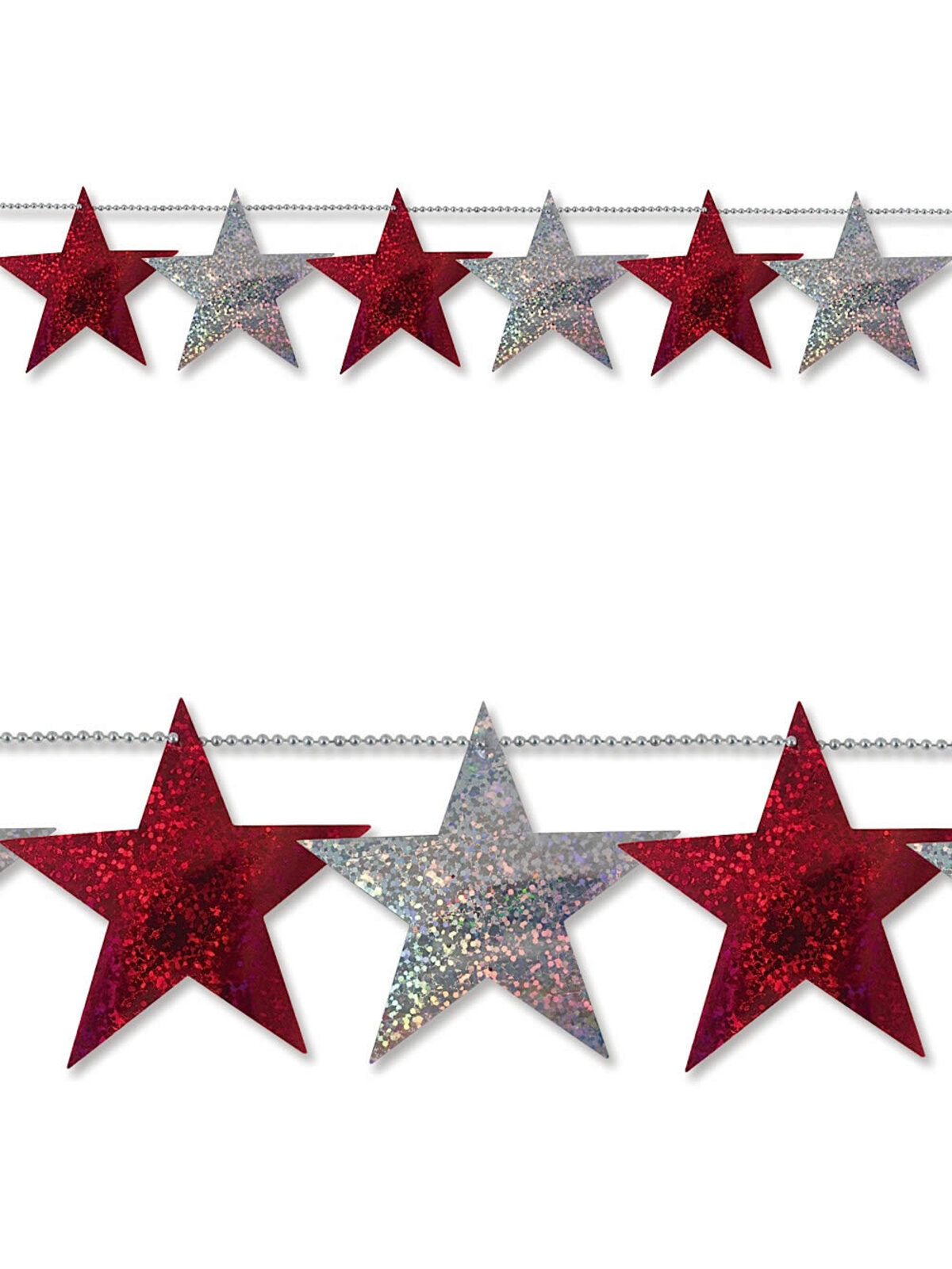Silver & Red Laser Metallic Stars Garland - 2.7m