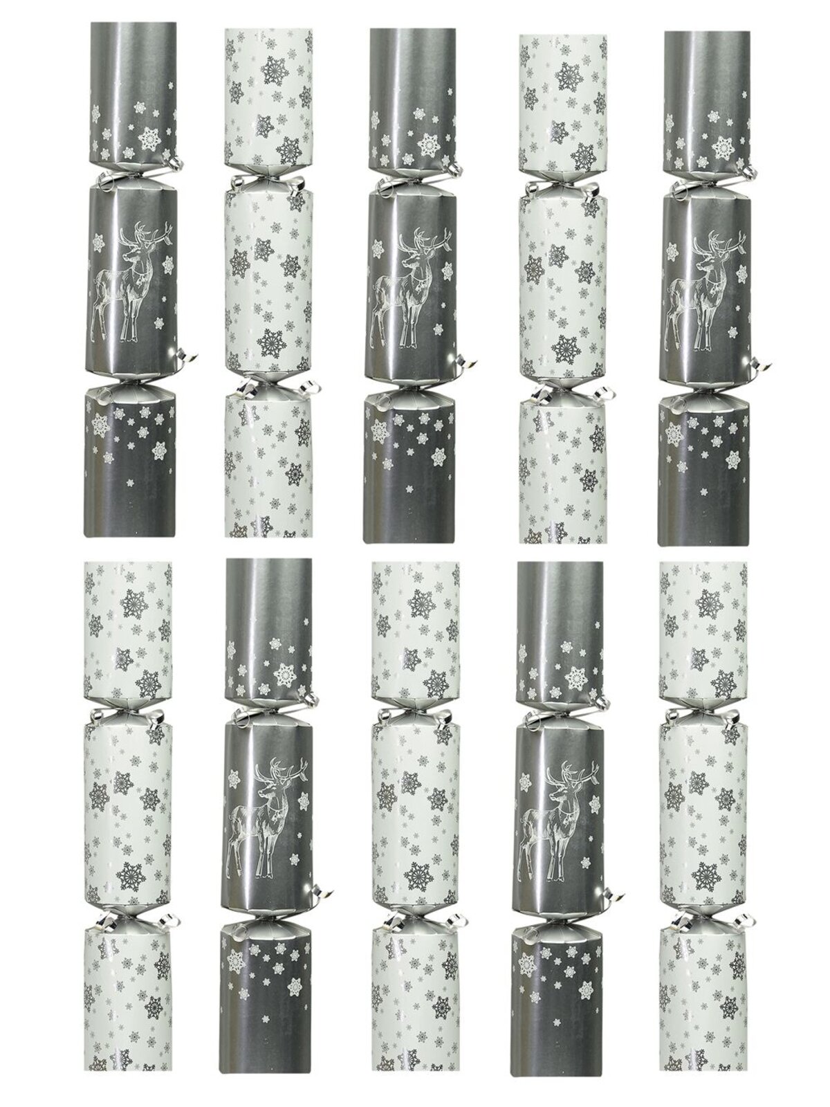 Silver & White Reindeer / Snowflake Bon Bons - 35cm x 10 Pack