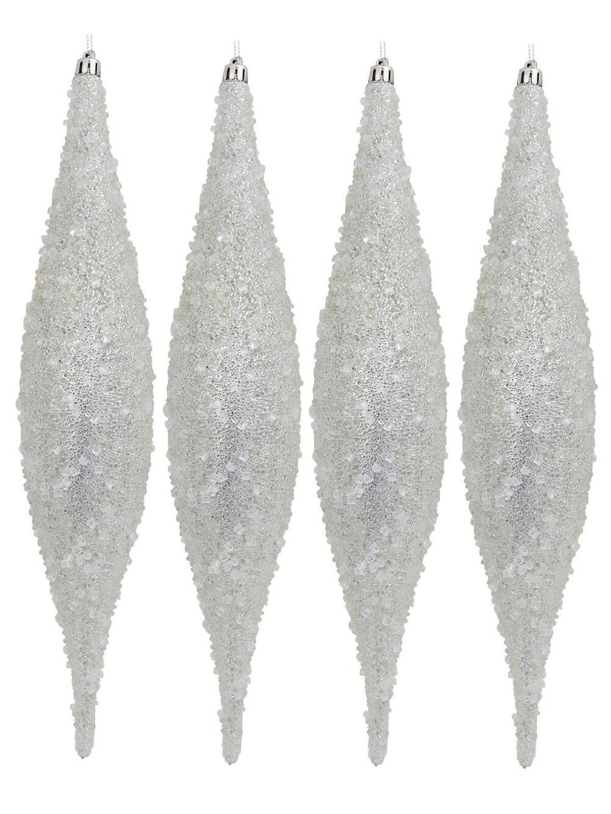 Silver With Frost Look Christmas Oval Finials - 4 x 33cm