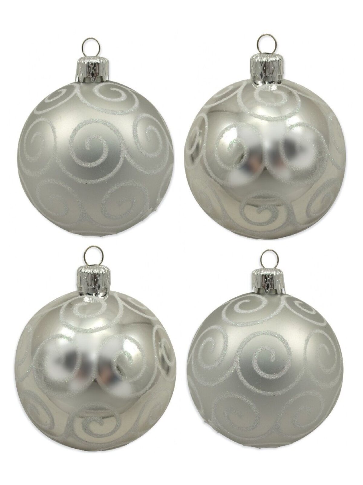 Silver With Swirls Christmas Baubles - 4 x 75mm