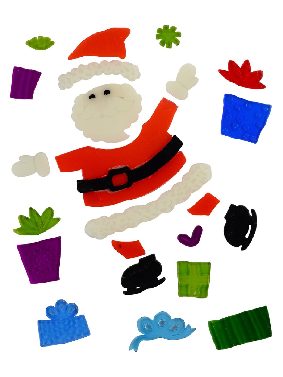 Skating Santa & Presents Gel Christmas Window Cling Decoration - 23cm