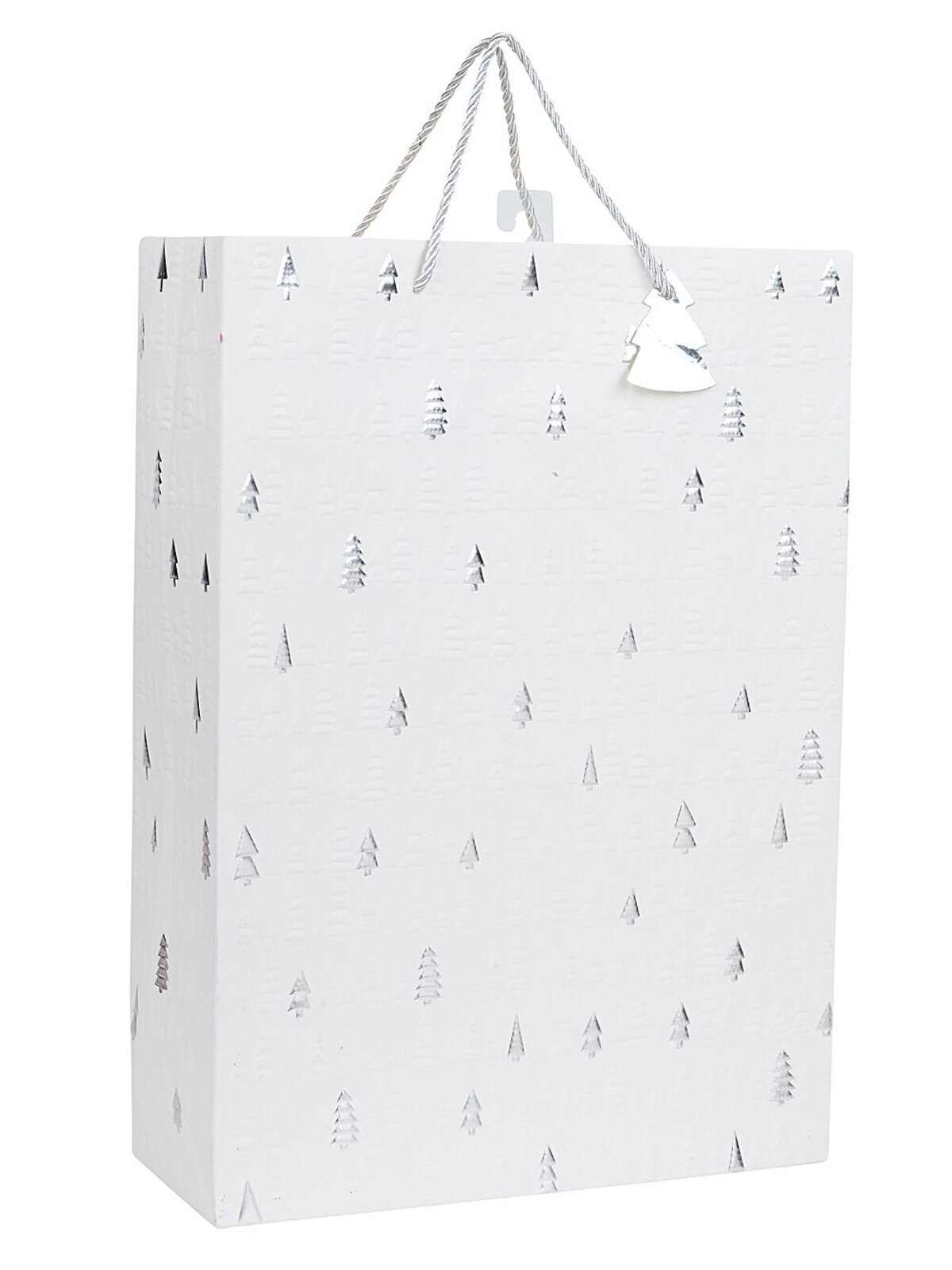 Small White Christmas Trees Gift Bag With Silver Foil | 23cm