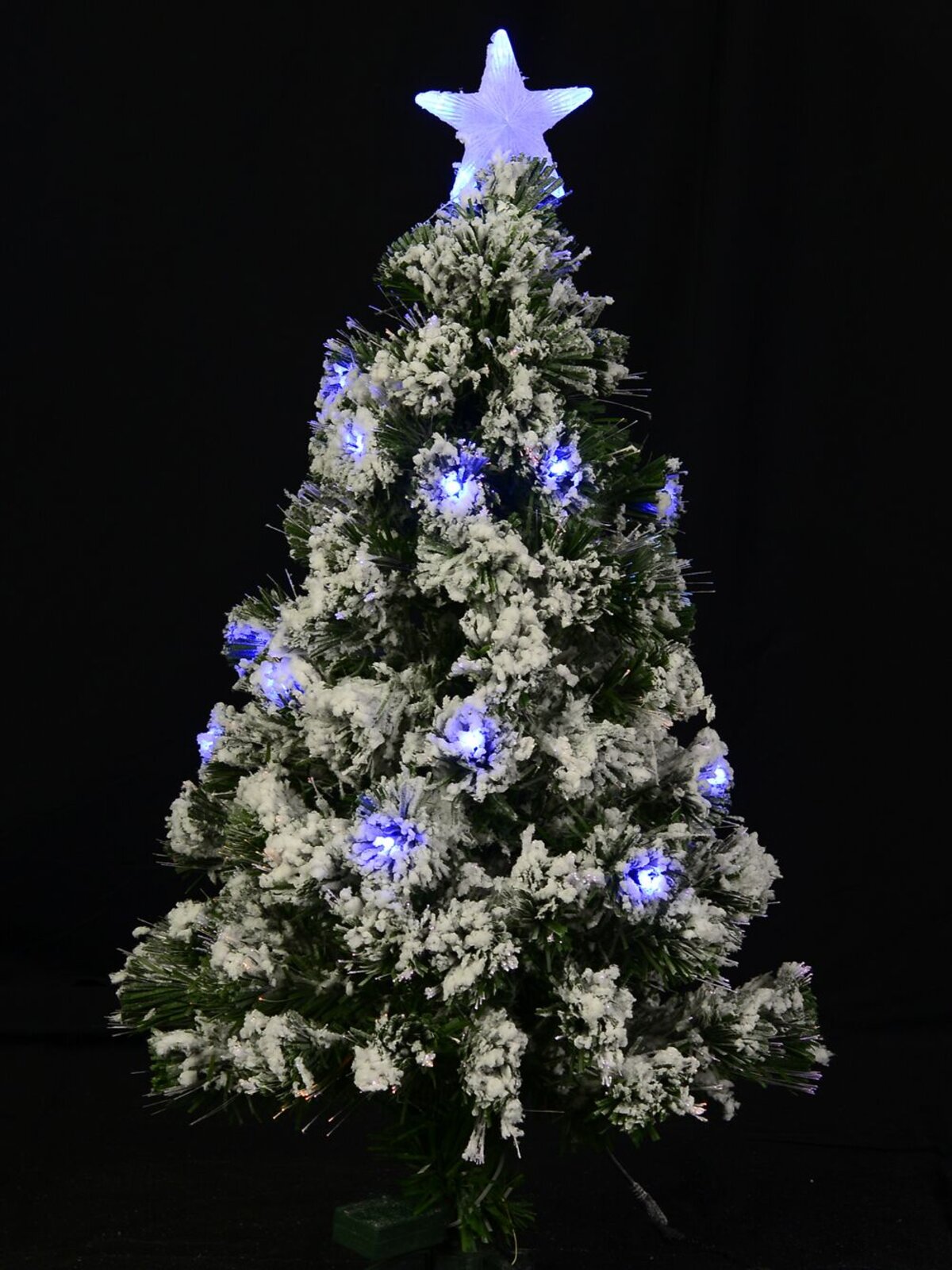 Snow Flocked Blue LED & Multi Colour Fibre Optic Christmas Tree - 90cm